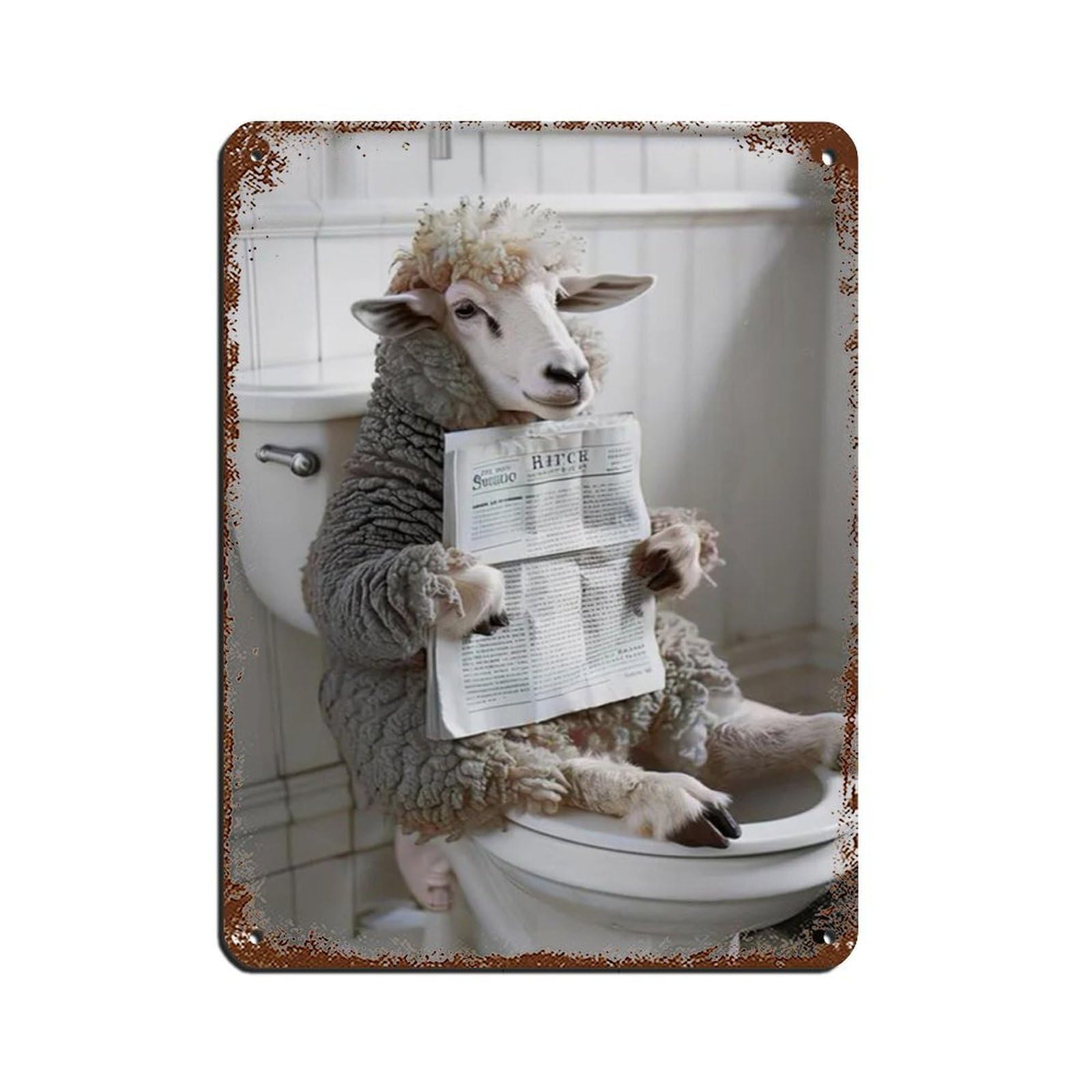 Funny Sheep Bathroom Art Retro Poster Metal Tin Sign Chic Art Retro Iron Painting Bar People Cave Cafe Family Garage Poster Wall Decoration 12x16inch(30x40cm)