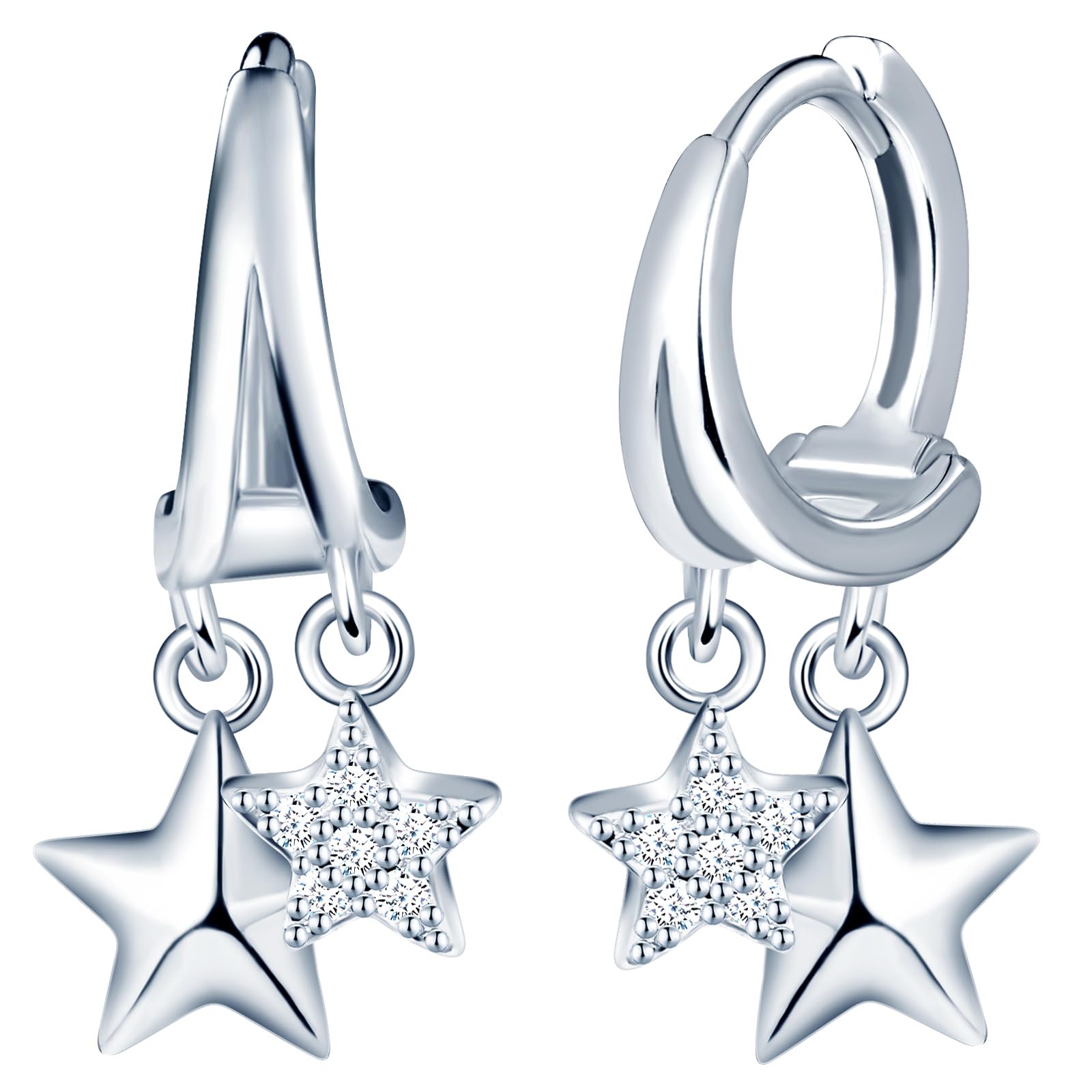 MICMIF Pequeños Pendientes Estrella Plata de Ley 925 para Mujer, con Circonita, Pendientes Mujer Plata Aros Estrella Joyería Aros Cartílago Hipoalergénica para Damas y Niñas