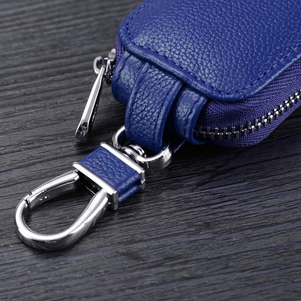TININNA Étui En Cuir Véritable Pour Clé De Voiture - Protection Universelle Multifonction Avec Fermeture Éclair, Bleu