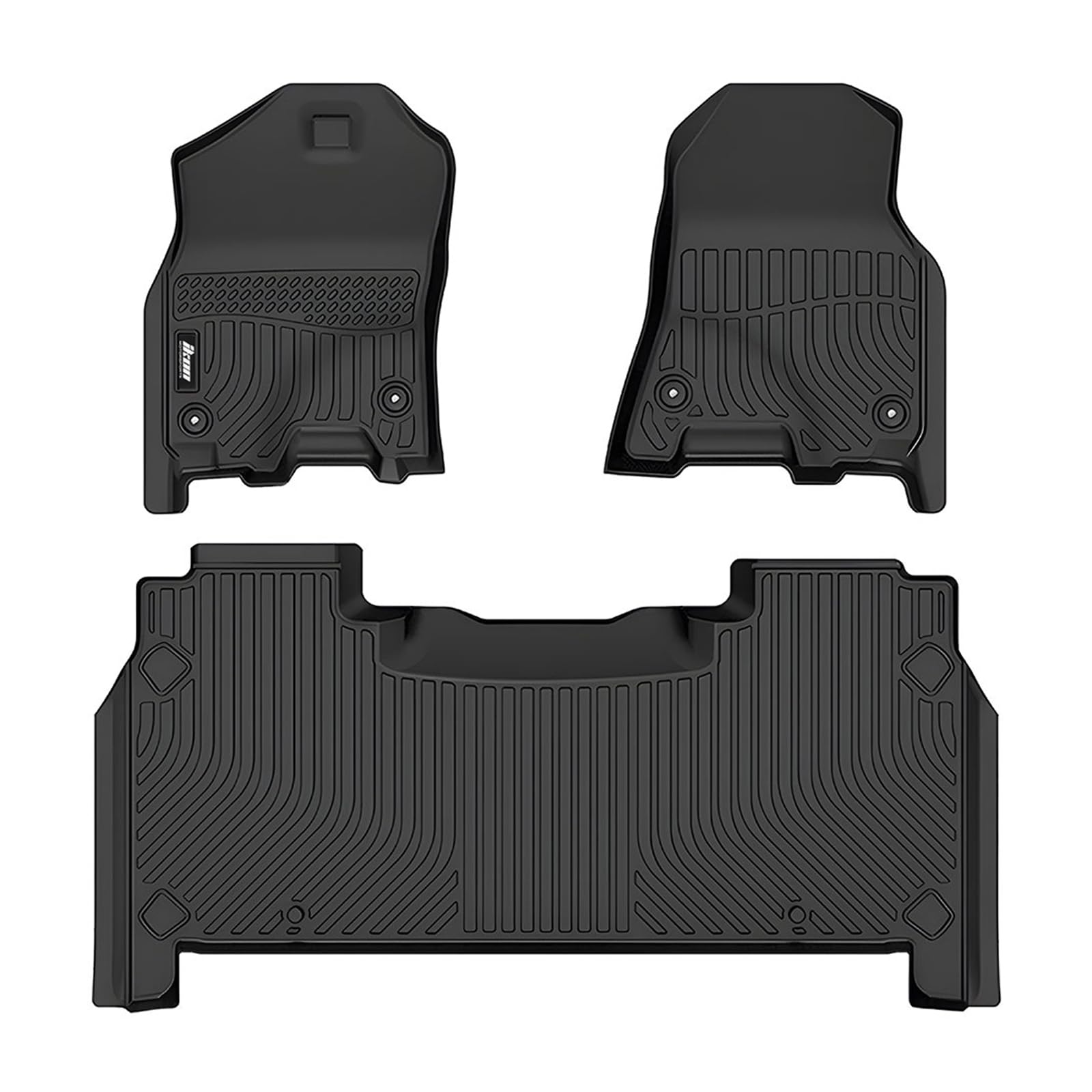 IKON MOTORSPORTS 3D TPE Floor Mats, Compatible with 2019-2023 Ram 1500 Crew Cab, All Weather Waterproof Anti-Slip Floor Liners, Front & 2nd Row Full Set Car Interior Accessories, Black