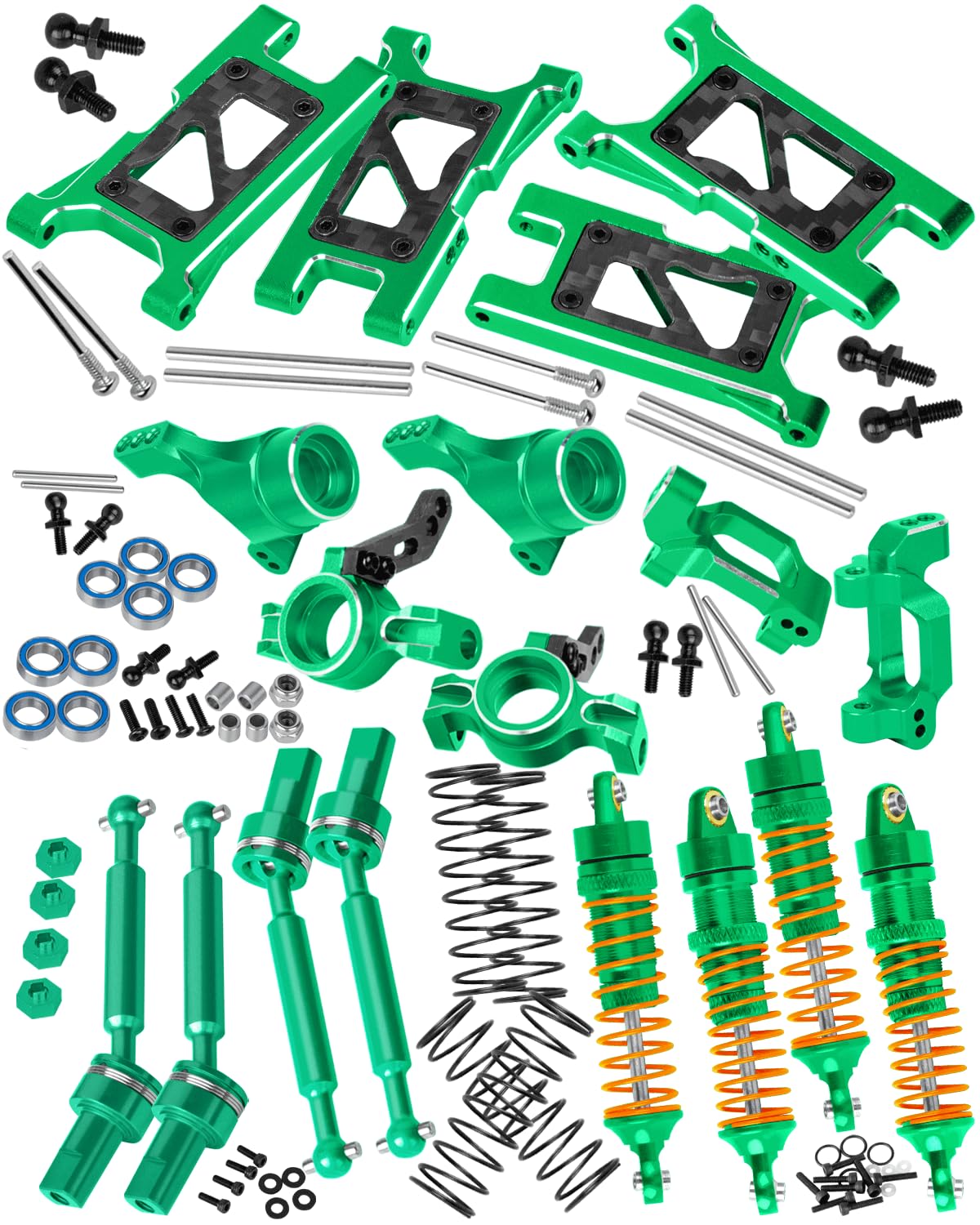 RCarmubWowRC Aluminium Driveshafts & Shocks Absorber & Suspension Arms & Caster Blocks C-Hubs Steering Block Stub Axle Carriers Upgrades Part for 1/18 LaTrax Teton,LaTrax Desert Prerunner,Green