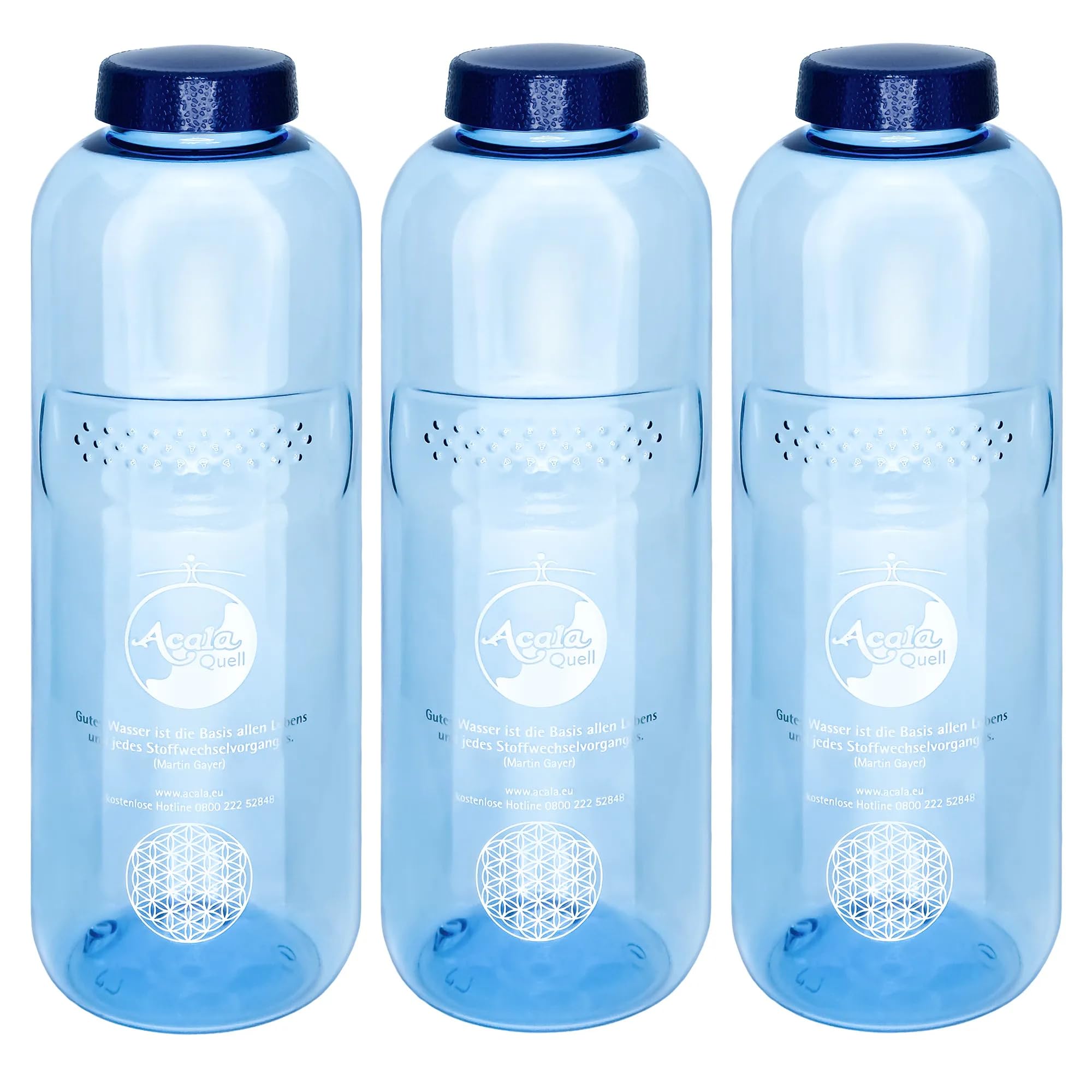Acala Tritan - Bottiglie, kit risparmio con fiore della vita, 1 l