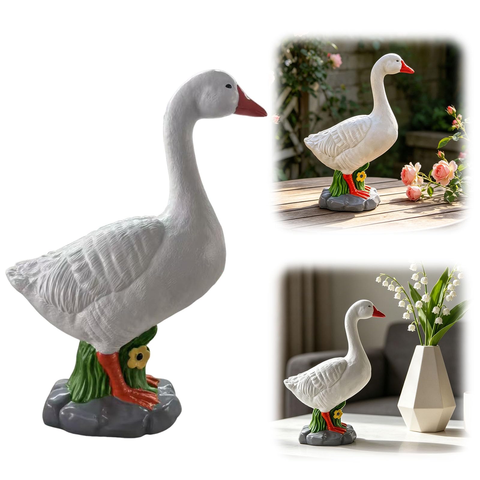 Porch Goose Statue Garden Decor, White Porch Goose Statues, Resin Duck Decorative Figurine, Indoor Outdoor Decorations for Patio, Balcony, Lawn, Yard, Entryway Accent, Unique Housewarming Gifts