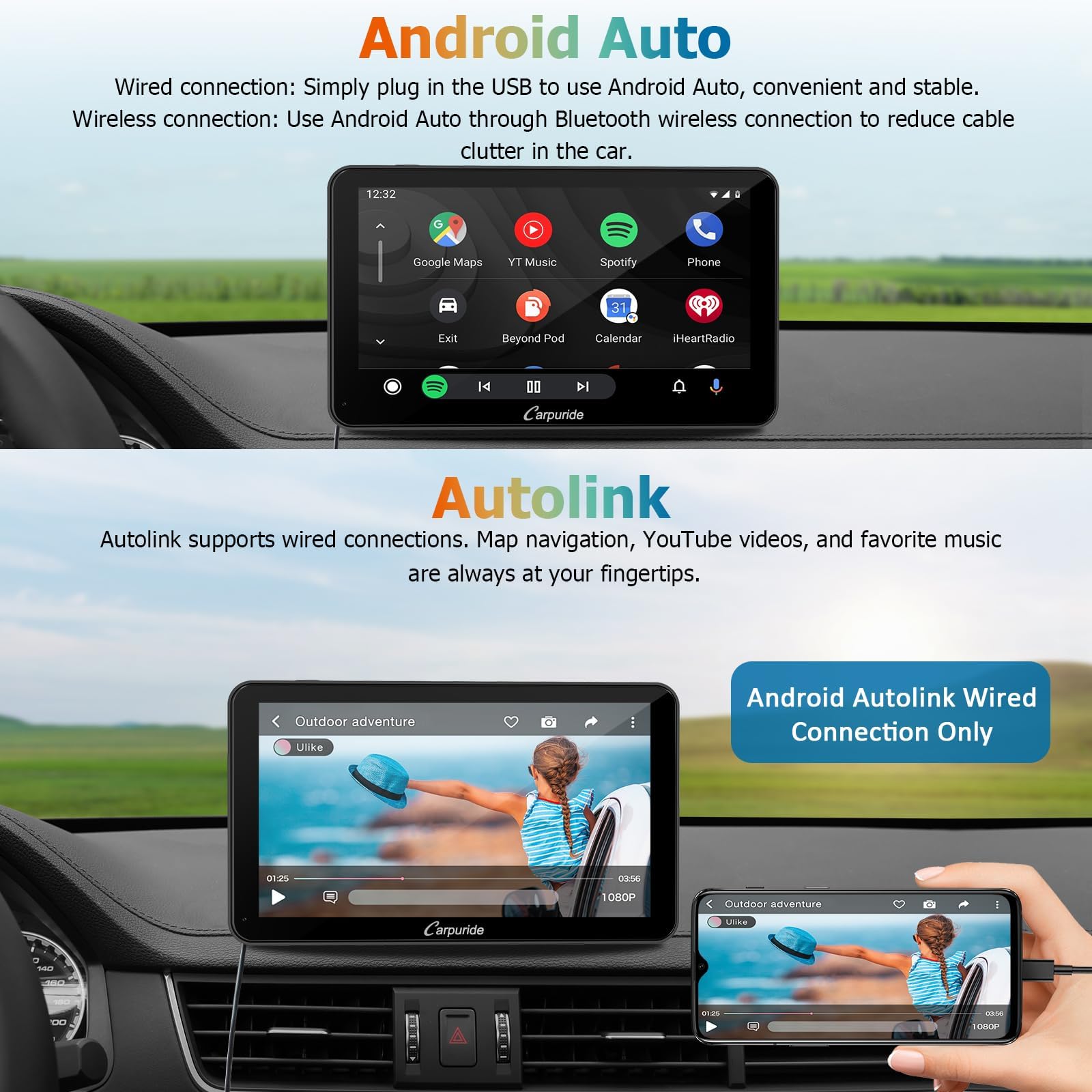 Carpuride 2024 7 inch with Steering Wheel Controls, Portable Carplay & Android Auto, 1080P IPS HD Touch Car Play Screen with Mirror Link, Siri, Bluetooth Audio, GPS Navigation