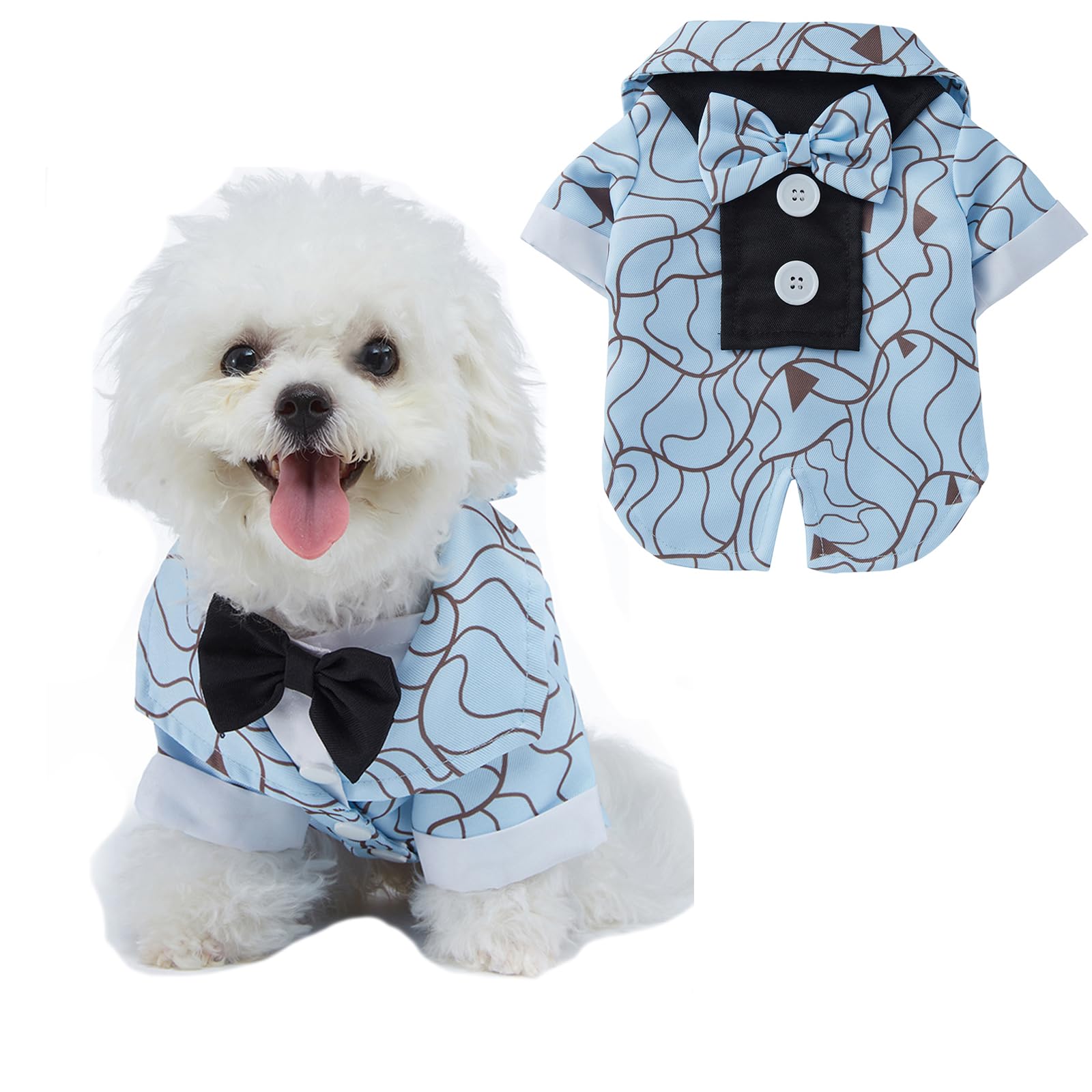 BT Bear Small Dog Tuxedo, Dog Wedding Suit Puppy Formal Shirt, Dog Suit Formal Tuxedo with Black Bow Tie Small Medium Dogs Outfit for Party Birthday Festiva,Light Blue L