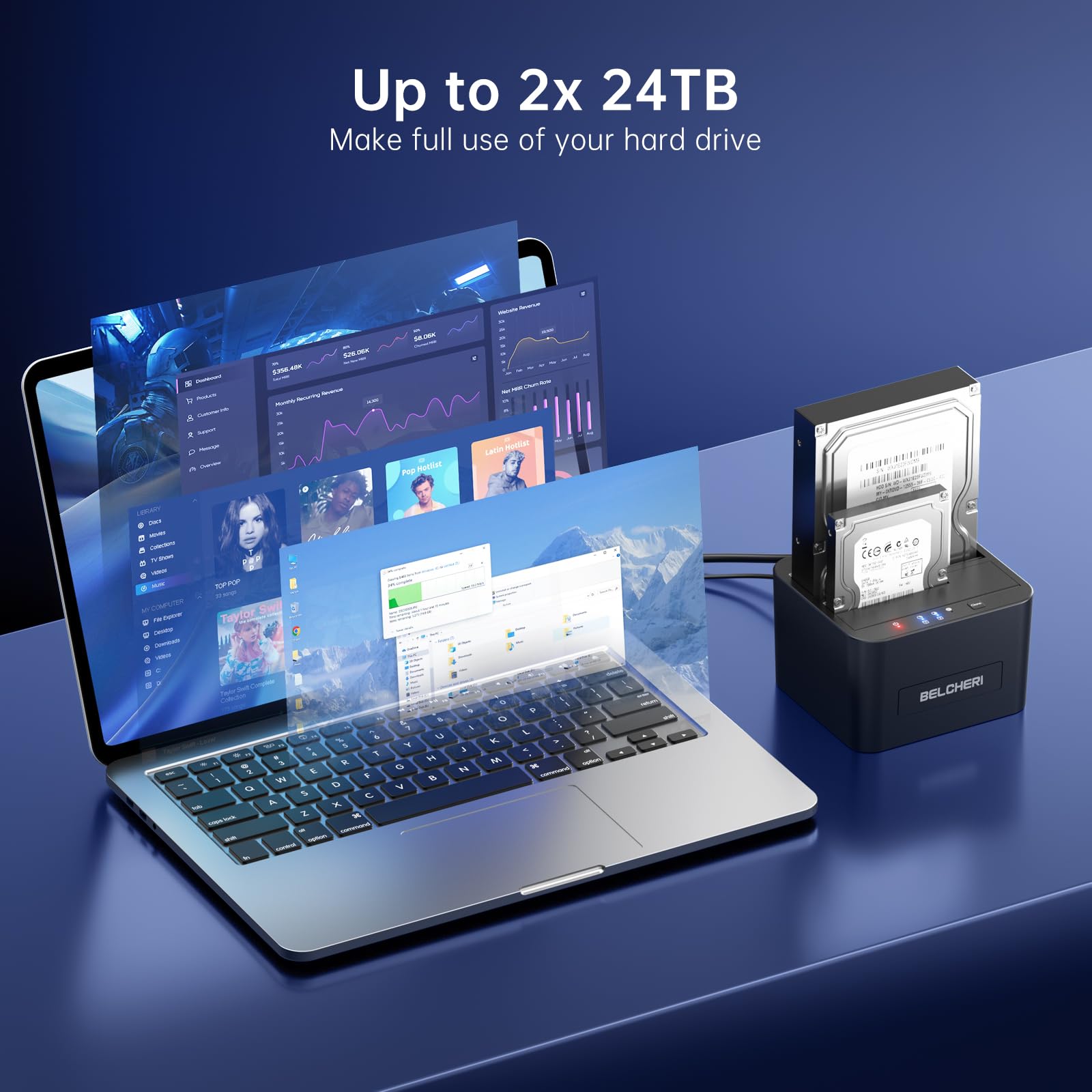 Docking station per dischi rigidi USB 3.0 doppio alloggio, per HDD/SSD SATA da 2,5"/3,5", clonazione offline e UASP per backup dei dati