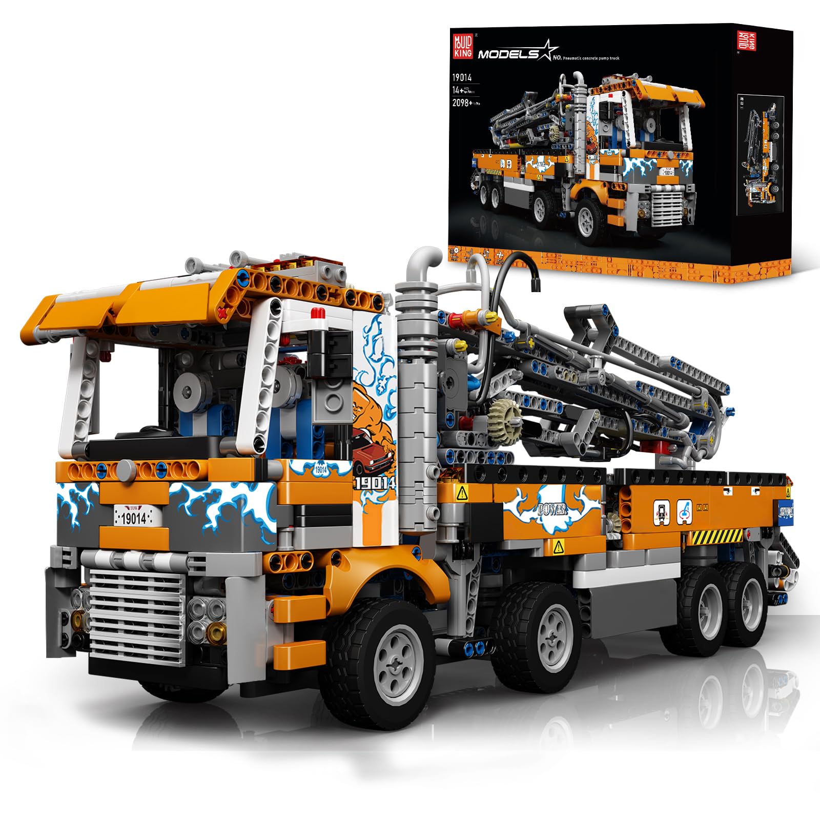 Mould King 19014 Technik Abschleppwagen Bausteine Modell, 2098 Teile Pneumatischer Betonpumpenwagen Modellbauklötze Kit als Spielzeug/Geschenk
