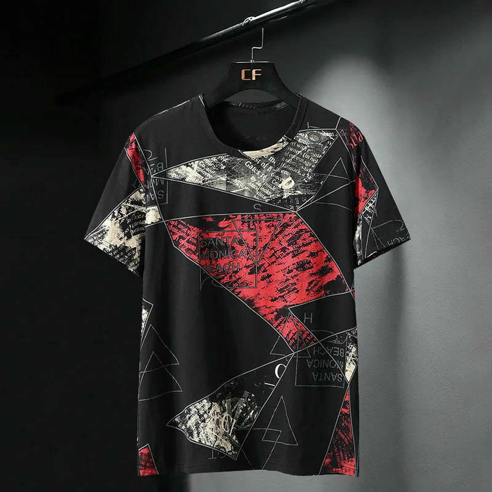 Męski T-shirt, ponadwymiarowy t-shirt męski, na lato, hip hop, plus size, casualowy, streetwear, oddychający, wygodny, luźny T-shirt, czerwony-4XL