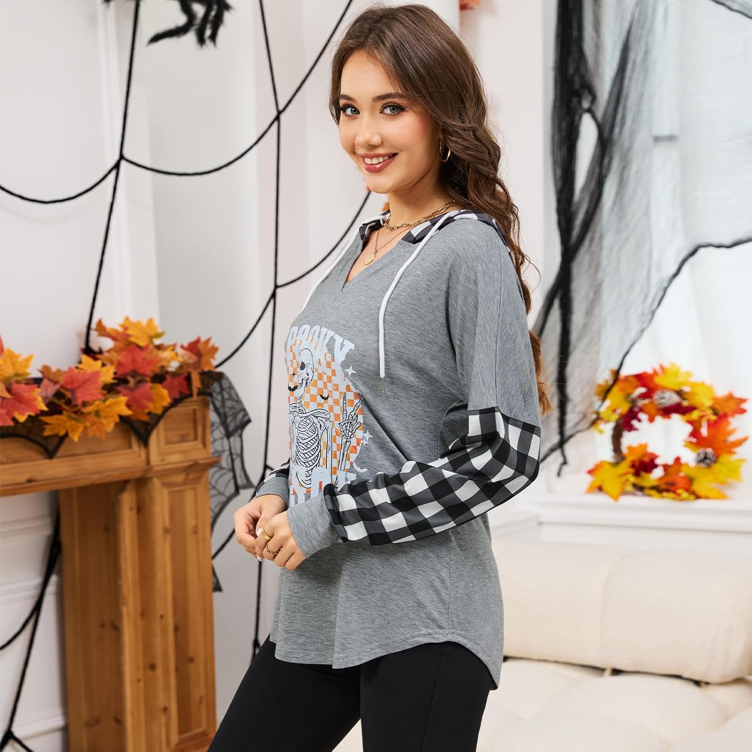 Womens Hoodies V Neck Sweatshirts Long Sleeve Pullover Casual Fall Teen Girls Preppy Clothes 2025 Trendy - Image 4