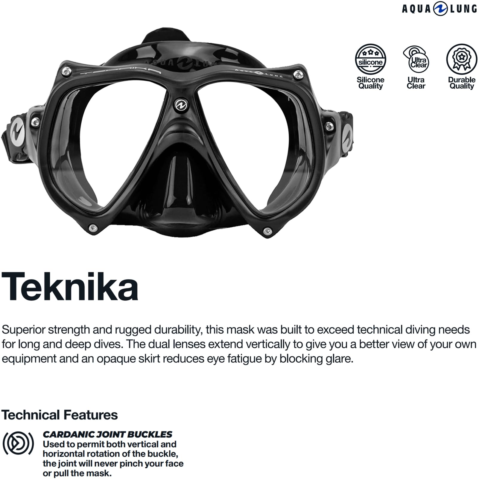 Aqualung TEKNIKA - Erwachsenen-Tauchmaske aus gehärtetem Glas, Stoßfester Rahmen, Einfaches Anpassen, Bequem, Passt Sich Allen Gesichtern an, zum Tauchen, Schnorcheln