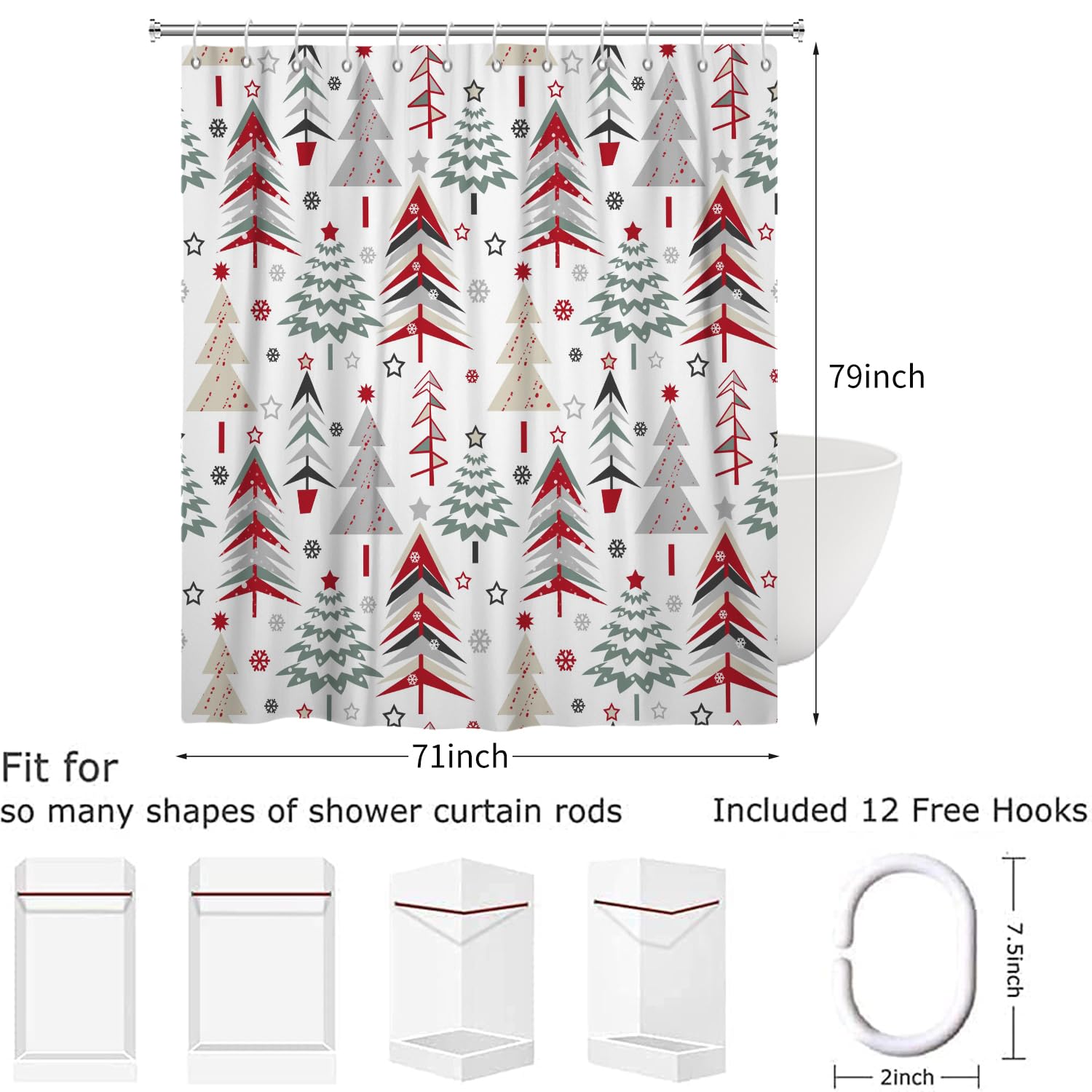 LB Tenda Doccia Natale 180x200cm – Motivo Pigne E Palline Rosa, Invernale, Impermeabile, Antimuffa, Con Ganci Inclusi