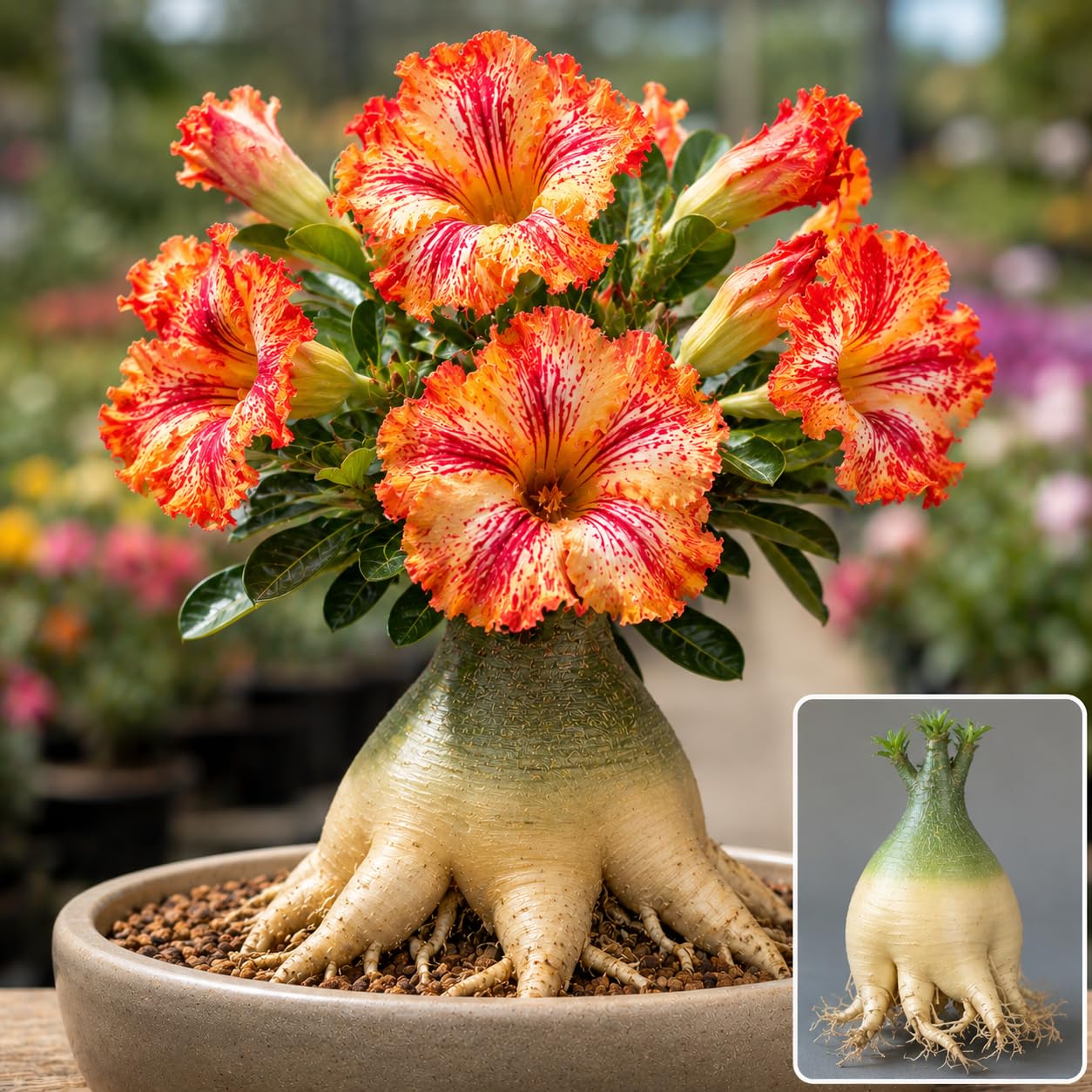 Desert Rose Tubers for Wedding Arrangements, All Year Plantable/Suitable for Patio & Garden, Easy Grow Perennial-1Bulbs-H