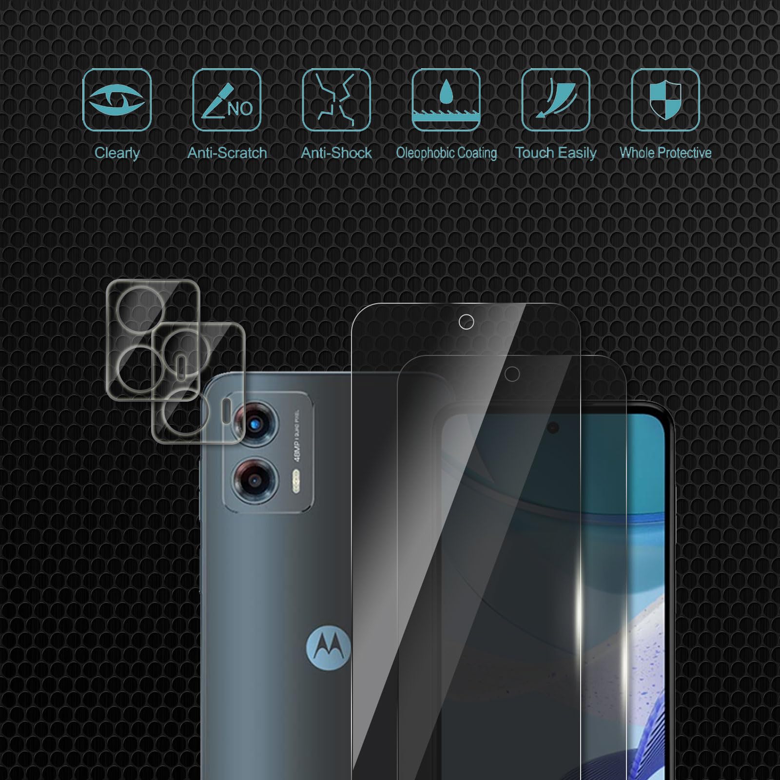 CHRINECY [4 Pack] 2 Pack Privacy Screen Protector for Motorola Moto G 5G 2023 with 2 Pack Camera Lens Protector, 9H Hardness Tempered Glass Screen Protector, Anti Spy Anti Peeping