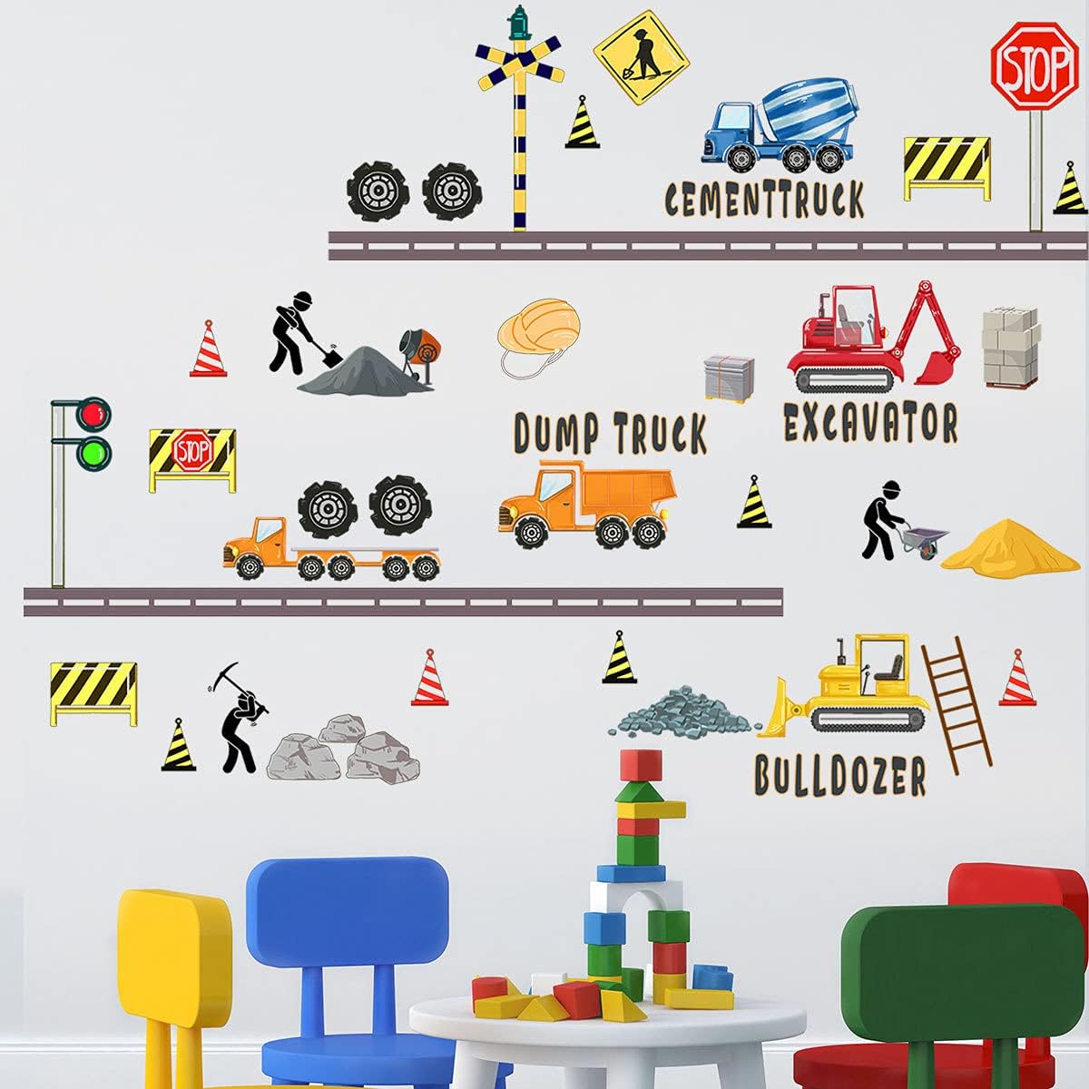 Construction Vehicles Wall Decals for Kids Transport Cars
