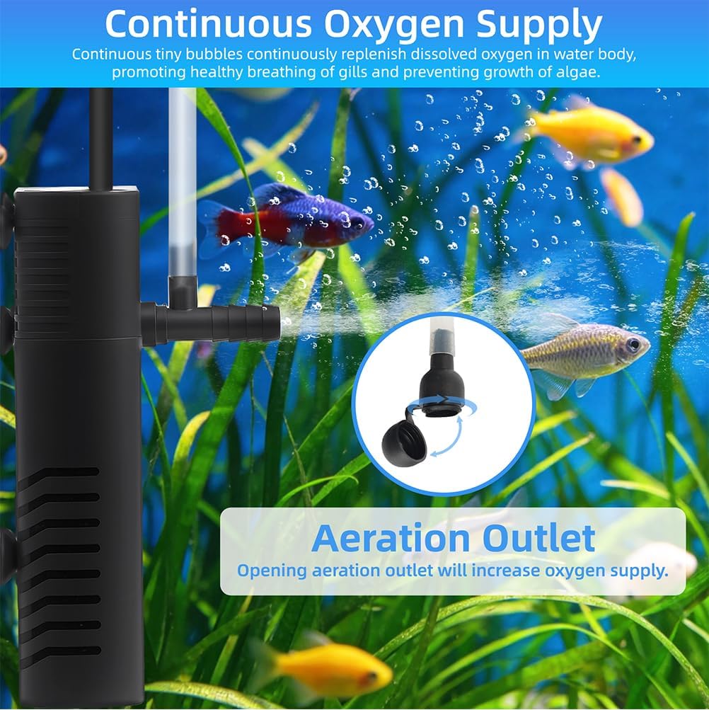 DaToo 5W Submersible Aquarium Internal Filter Filtration/Oxygenation/Water Cycle Power Pump Filter for Fish Tanks 10 to 20 Gallon 105 GPH