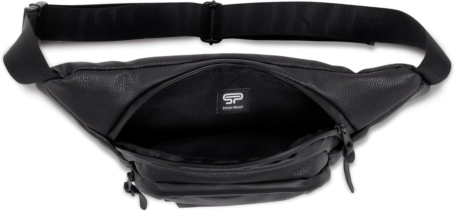Transporter Carbon Lined Vegan Leather Day Pack Crossbody Sling Bag for Men & Women Belt Bag for Travel, Festival, Outdoors, Concerts, Hiking, Unisex Hip Pack, Waist Bag, Chest Bag