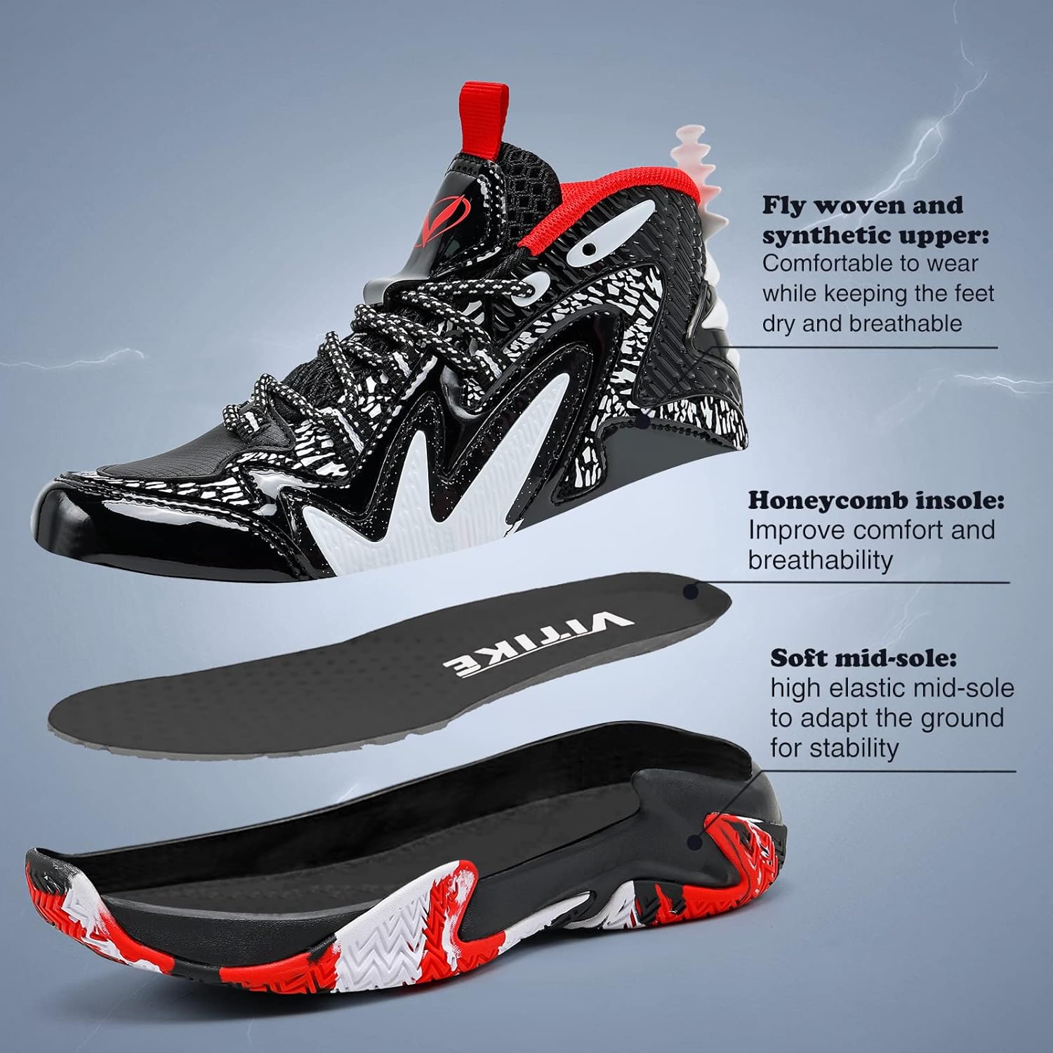 JMFCHI Kids Basketball Shoes High-top Sports Shoes Sneakers Durable Lace-up Non-Slip Running Shoes Secure for Little Kids Big Kids and Boys Girls - Image 2