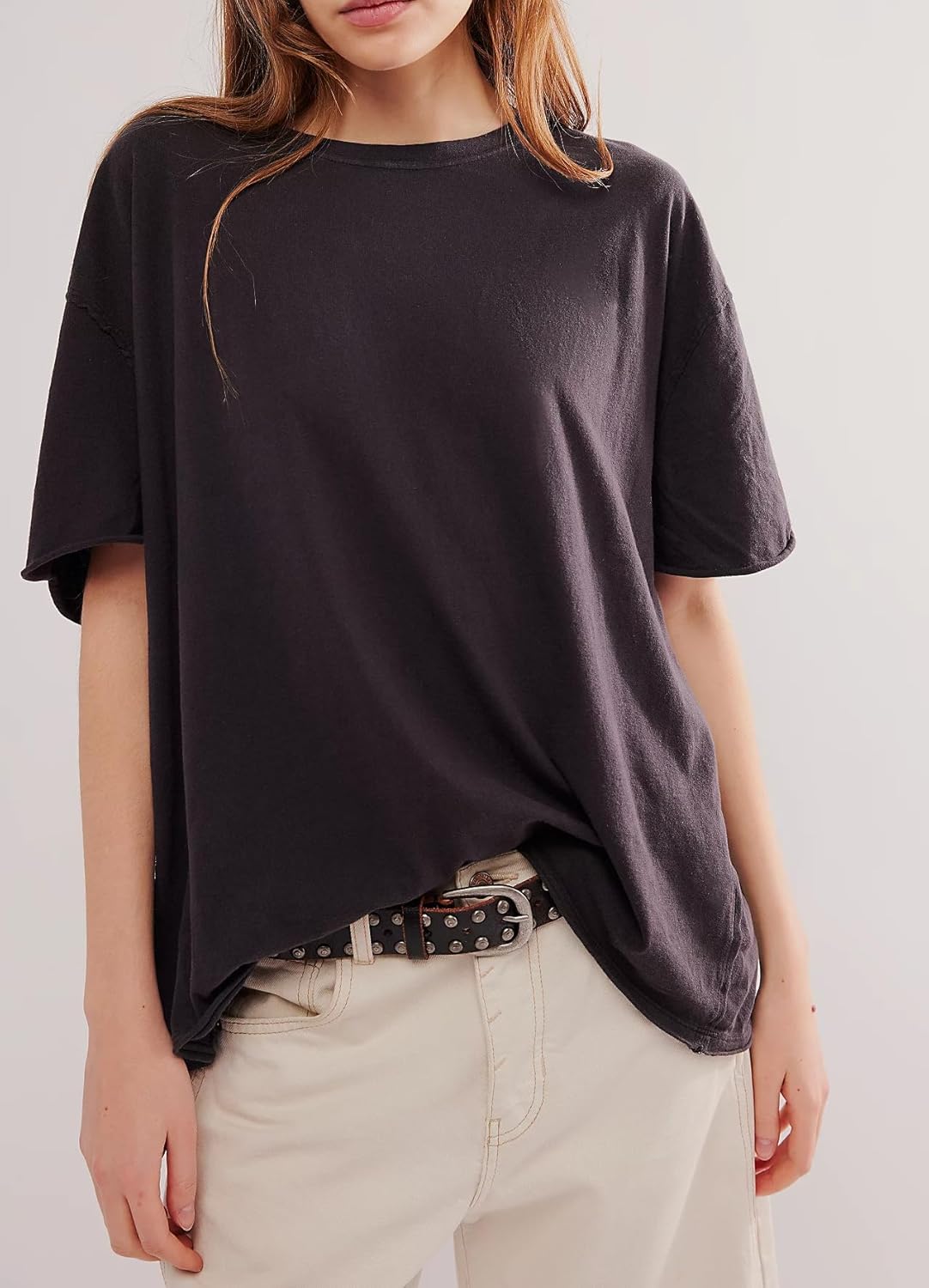 UAURORAO Women Butterfly Tee Top Short Sleeve Cut Out Back Sheer Tops Oversized Slouchy Crew Neck Embroidered T Shirts - Image 2