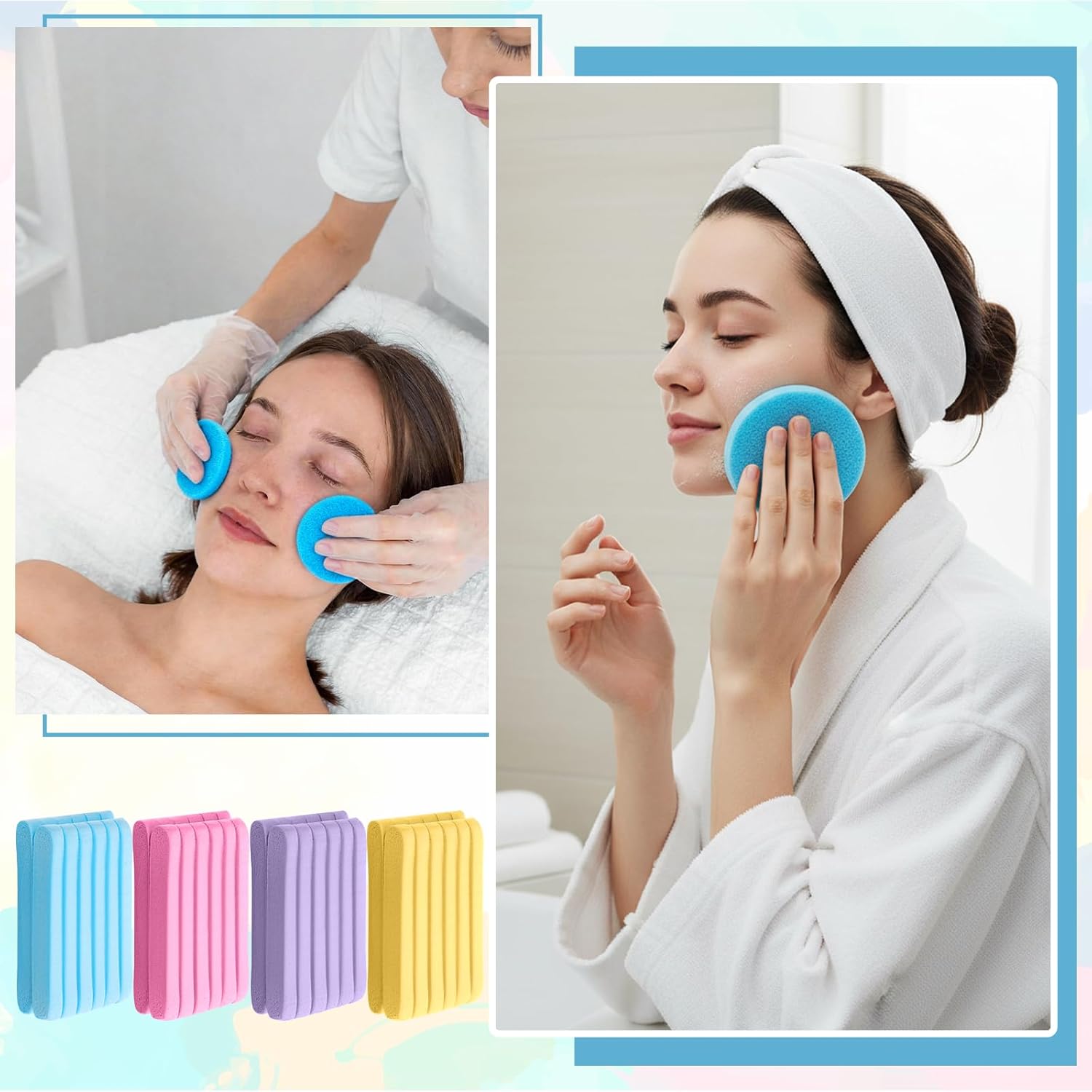 SHENLIU 800 Pieces Facial Sponge Compressed, 4 Colors Professional Round Makeup Removal Sponge Reusable Cleansing Exfoliating PVA Spa Facial Pads for Women Wash Cleansing Makeup - Image 7