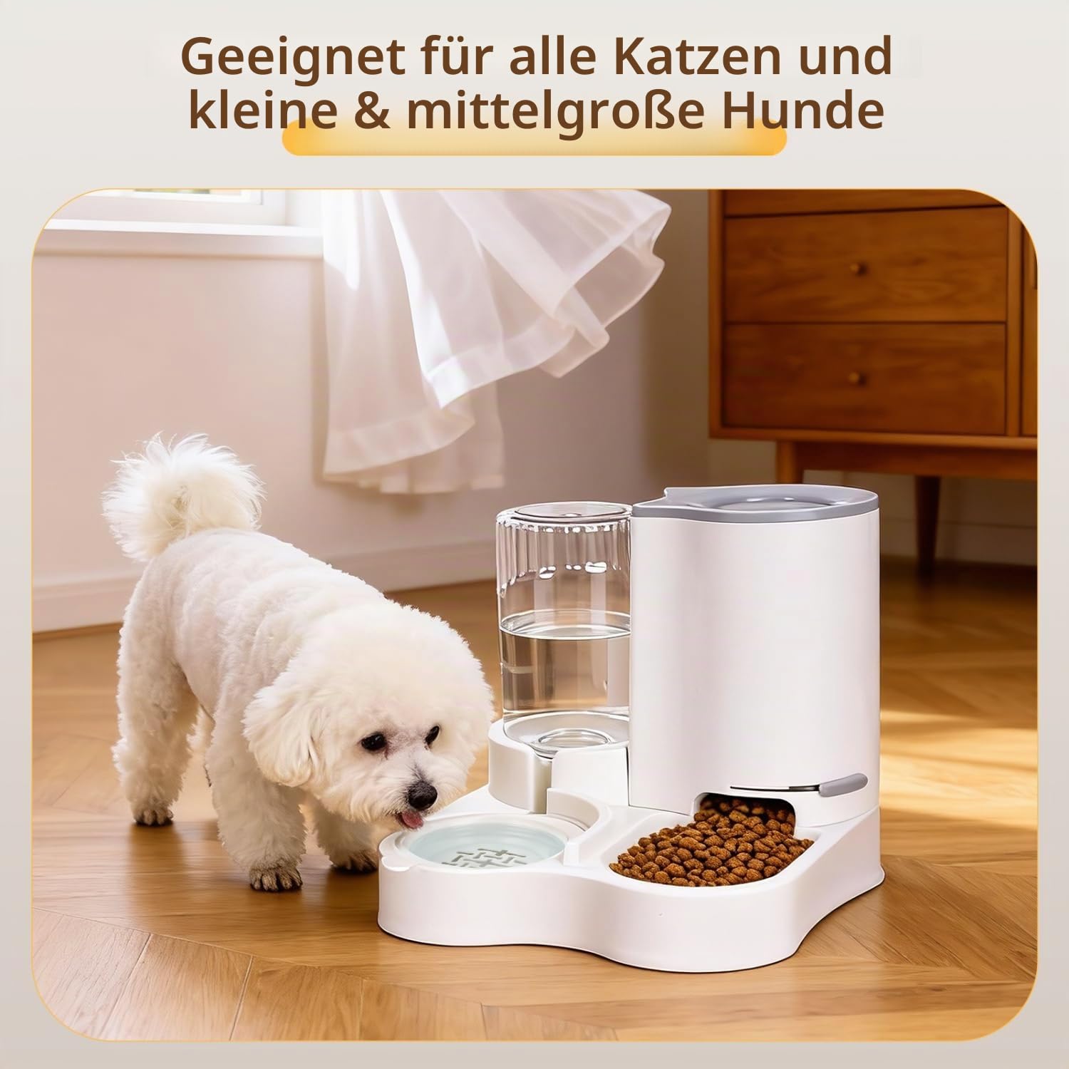 Nobleza 2-in-1 Automatischer Futter- und Wasserspender für Katzen und kleine Hunde – Schwerkraftsystem ohne Strom, 2,2 L Futterbehälter & 1 L Wassertank mit Aktivkohlefilter, rutschfeste Basis