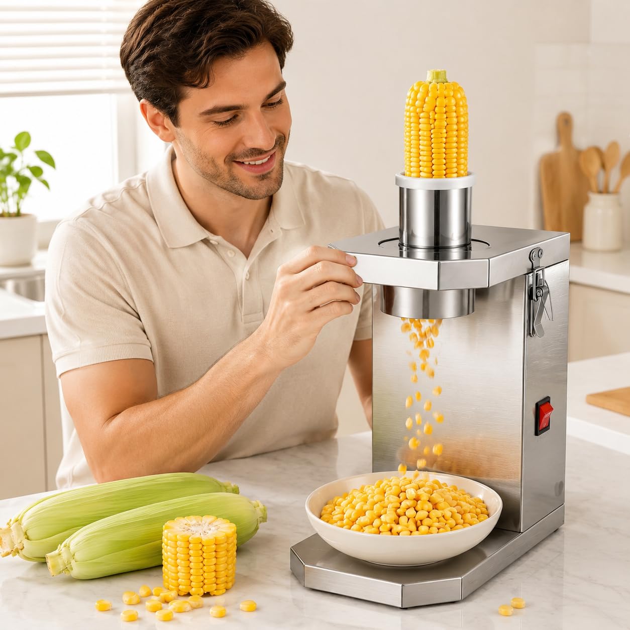 GSHSHOU Automatic Stainless Steel Corn Peeler & Cob Stripper