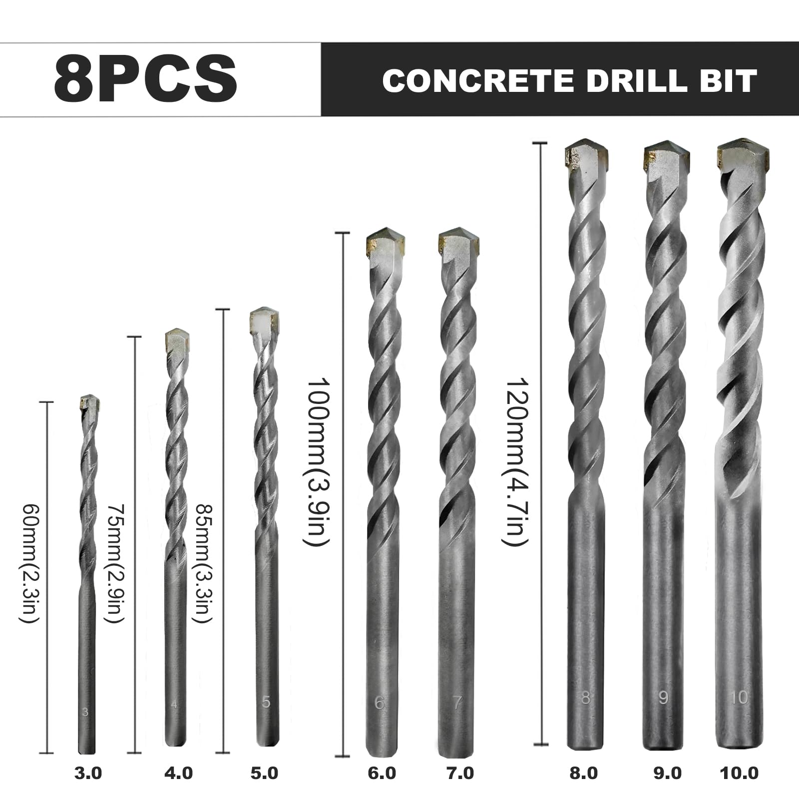 Greywolf Masonry Drill Bit Set, Concrete Drill Bit Set, Carbide Drill Bits for Glass Tile, Brick - Image 3