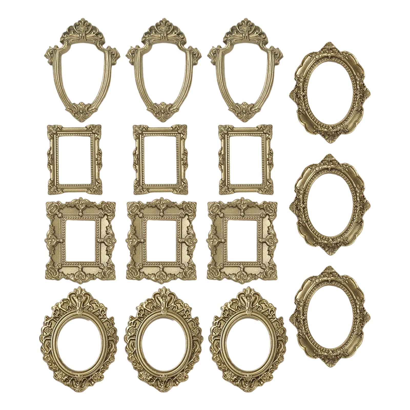 Tsophreniq Assorted 15Pcs Resin Miniature Photo Frame with Intricate Floral Carvings Ideal for Artistic Craft Creation Home Decors Elegant Jewelry Display Frame