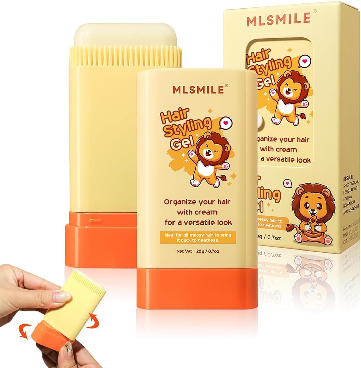 Hair Styling Gel for Kids, Children's Hair Wax Stick - Built-in Comb 2-in-1 Hair Finishing Stick, Natural Ingredients Refreshing and Non-Greasy, Easy to Styling, 0.71oz, Clear