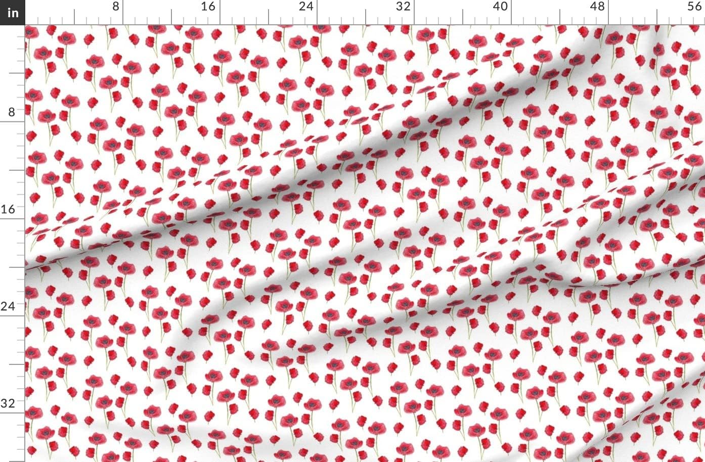 Spoonflower Fabric - Red Poppies Botanical Poppy Wildflowers Plants Home Decor Watercolor Printed on Organic Cotton Sateen Fabric by The Yard - Sewing Quilting Apparel Home Decor