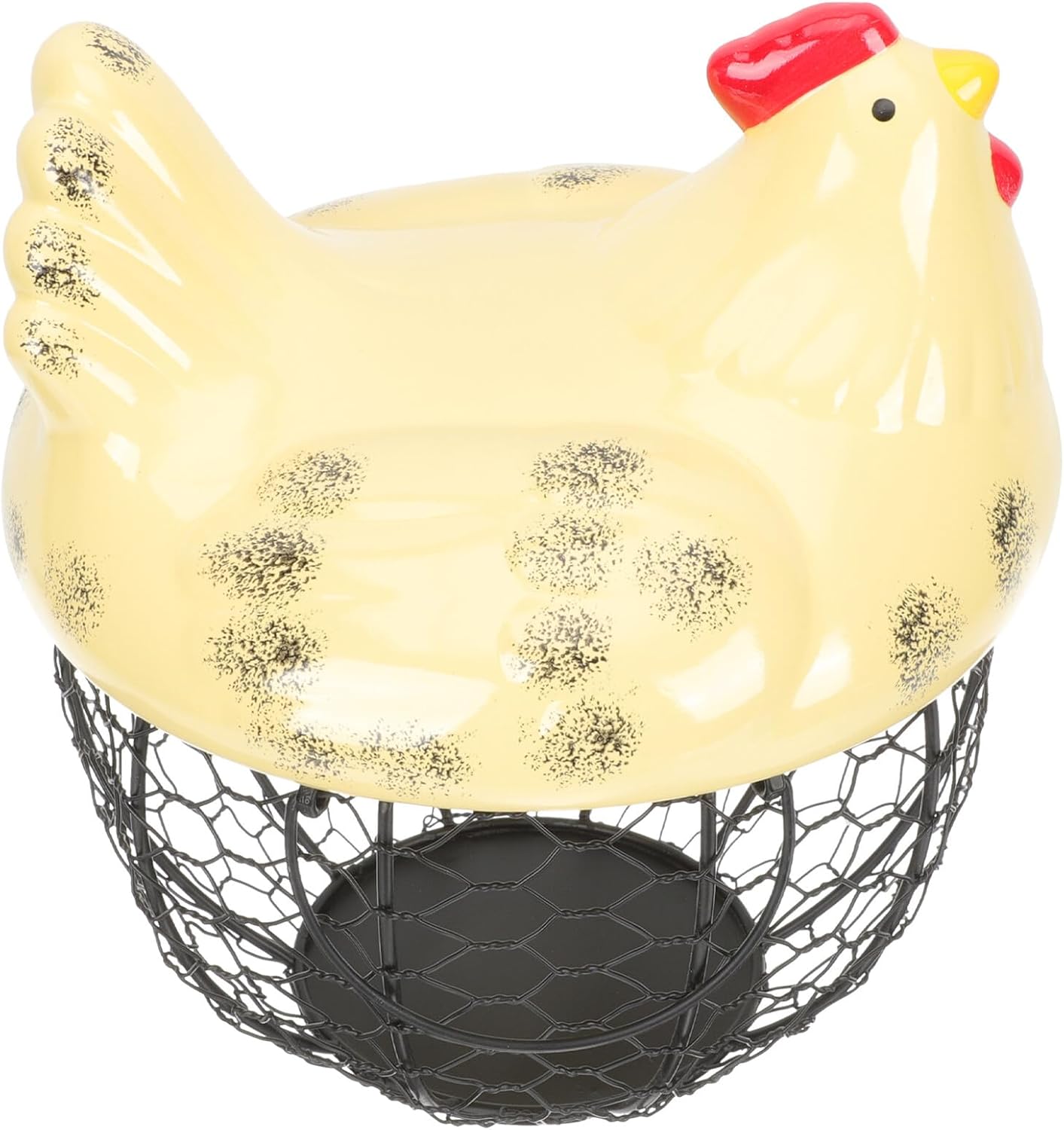 Ceramic Egg Basket with Lid Wire Mesh Egg Storage Basket Multi-function Kitchen Countertop Holder for Home Organization