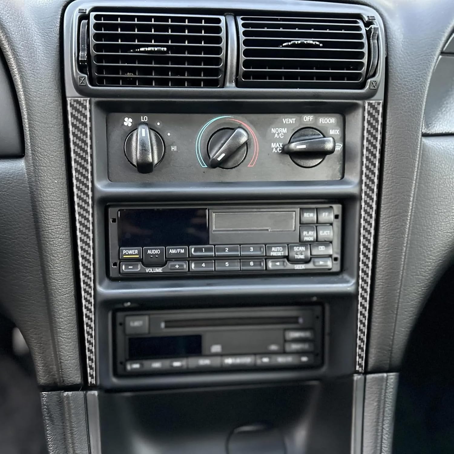 Real Carbon Fiber Compatible with Ford Mustang SN95 1994-2004 Accessories Car Center Console Decorative Strips Trim Sticker Cover Decal 2Pcs Black