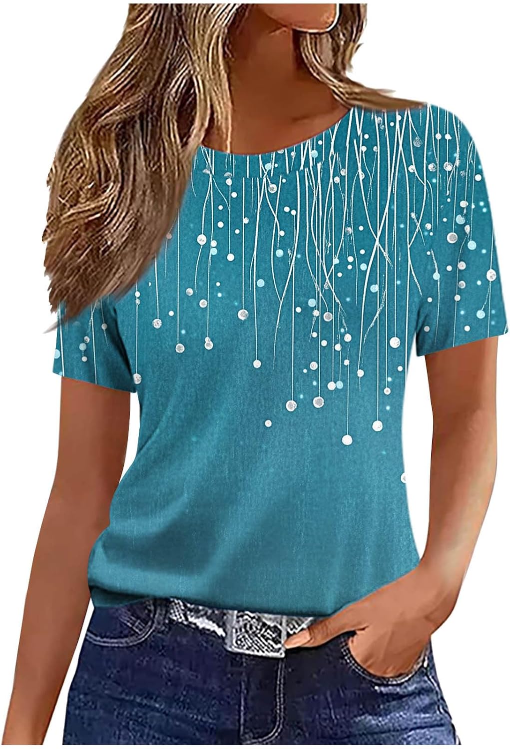 Womens Summer Tops Crew Neck Short Sleeve T Shirts Dressy Casual Blouses Cute Printed Tees Loose Fashion Outfits