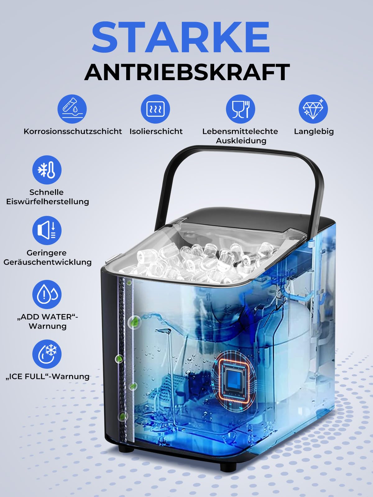 FOHERE Eiswürfelmaschine, Eiswürfel in 5 Minuten, 14KG in 24 Stunden, Selbstreinigender Mini Eiswürfelbereiter, 2 Eiswürfel Größen für Küche, Büro, Bar und Party (Tiefschwarz)