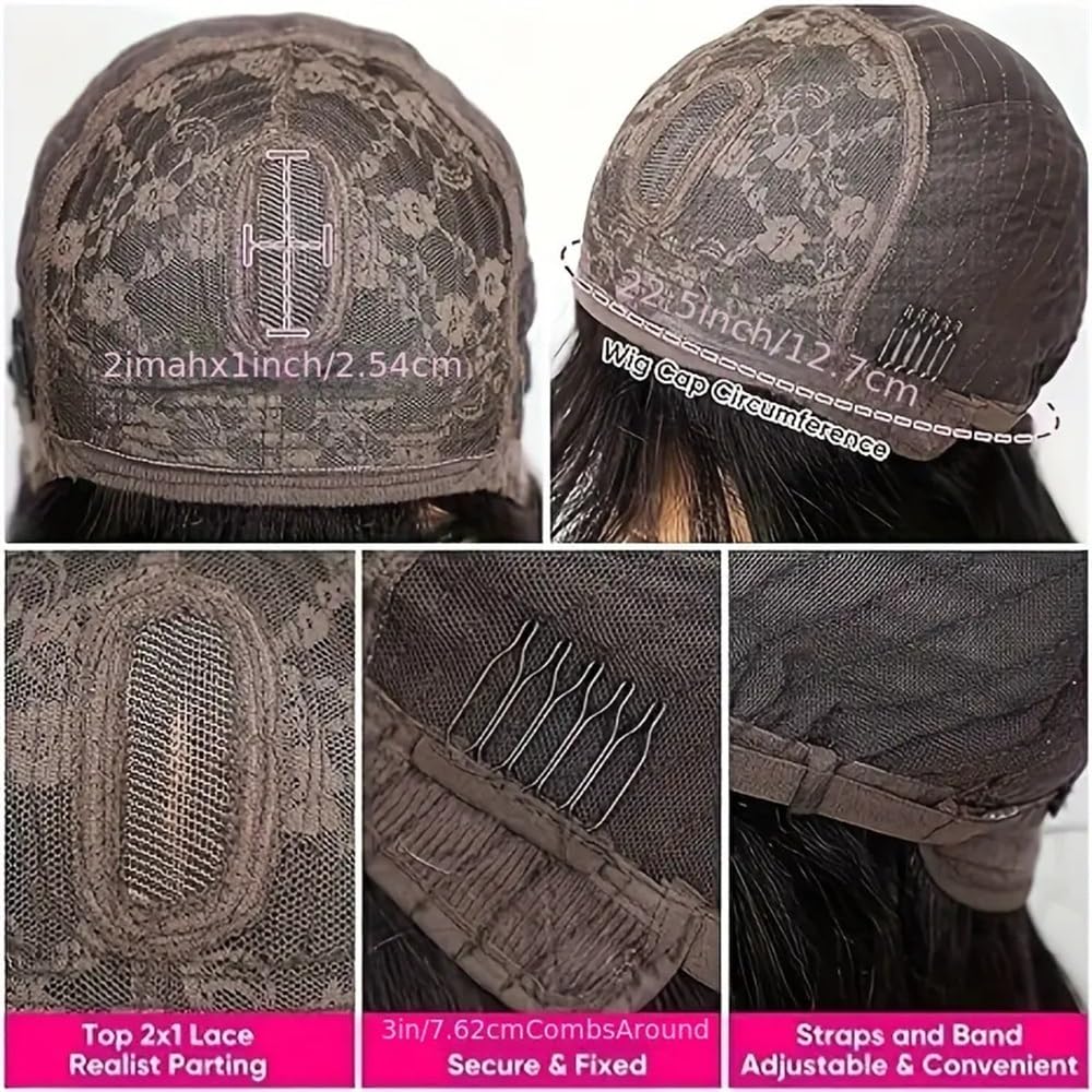 Parrucca Per Donna Parrucca corta Bob capelli umani con frangia 2x1 pizzo HD(10inches)