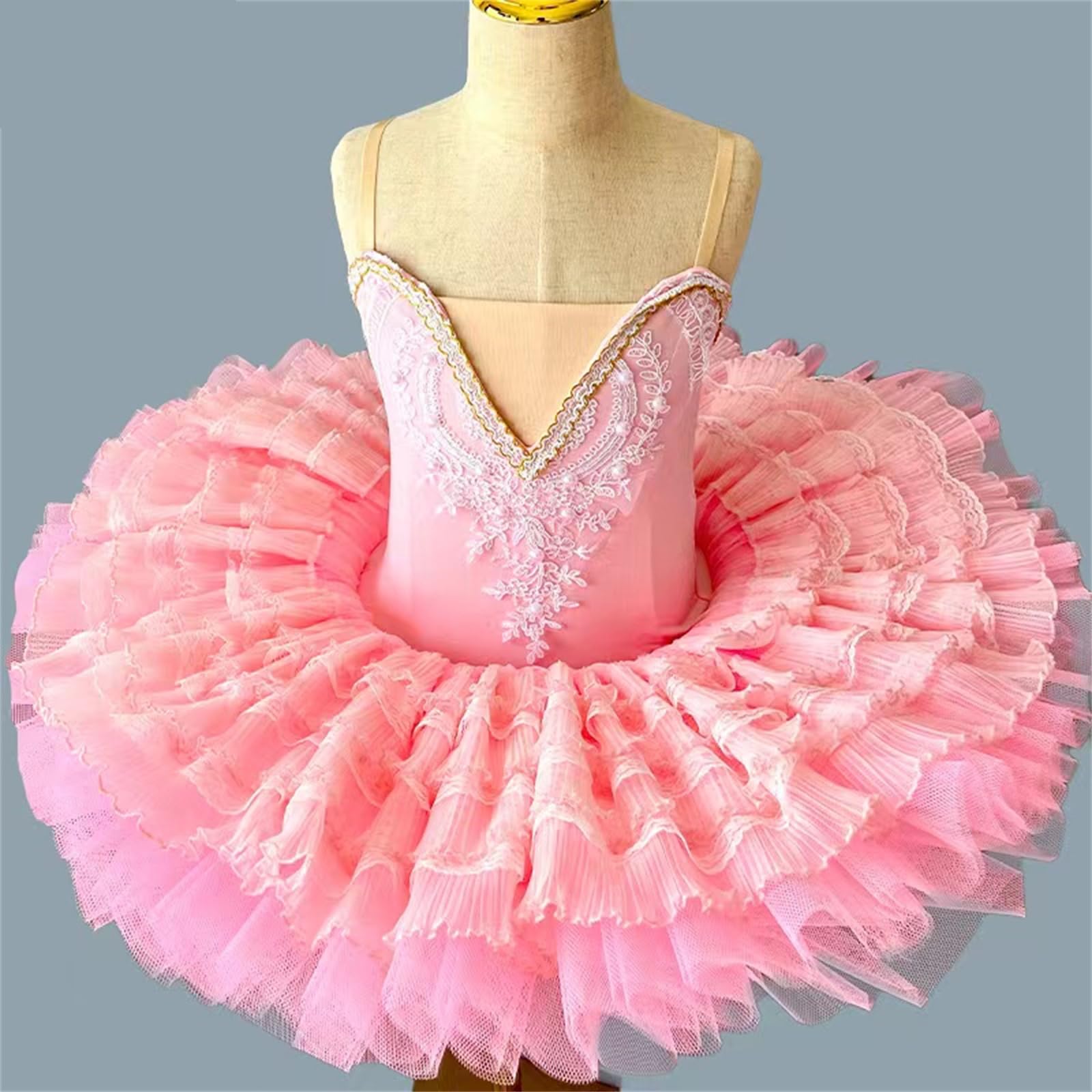 Vestido de tutú de Ballet para niñas, con decoración de Flores de Perlas, Ideal para Bailar en el Lago de los cisnes, para competición de salón y Baile.
