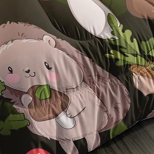 Miniatura 6 de Juego de ropa de cama de erizo lindo juego de edredón de hongos rojos y negros, avellana, hongos salvajes botánico con 2 fundas de almohada, tamaño