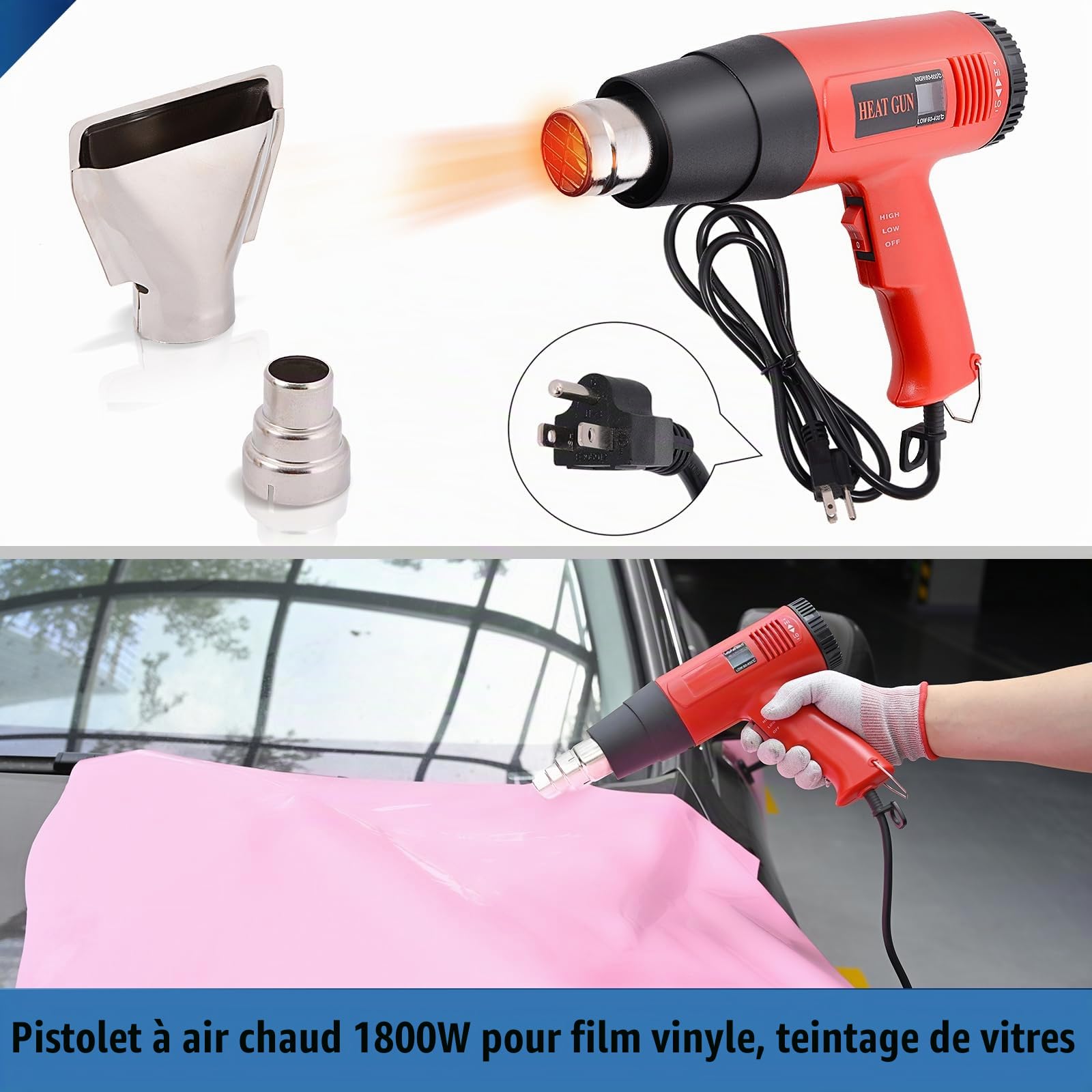 EHDIS Film Teinte Vitre Voitures Ensemble D'outils avec Décapeur Thermique Professionnel 1800W, Emballage De Installer L'outil Fenêtre Teinte De Film, Comprend Raclette Feutrine, Cutter et Magnete