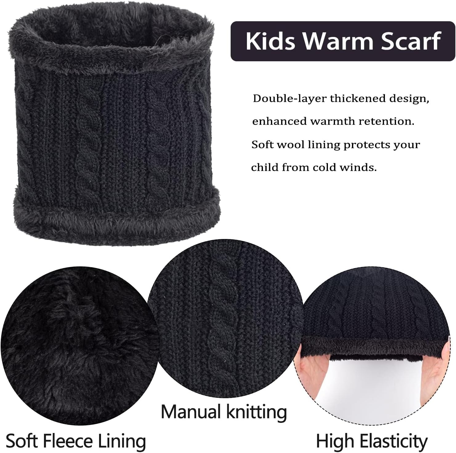 Kids Winter Hat Gloves Scarf Set, Knit Beanie with Pompom for Girls Boys Neck Warmer Thick Fleece Lining Thermal 2-10 Toddler - Image 6