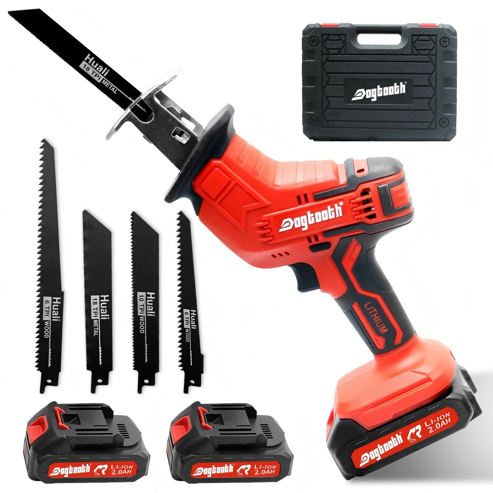 DOGTOOTH 21V MAX Cordless Saber Reciprocating Saw Set with 2 Batteries for Wood & Metal Cutting, Compatible with Makita 18V Battery, Include 4* Tool-Free Blades, 2 * 2.0 Ah Li-ion Batteries, Charger