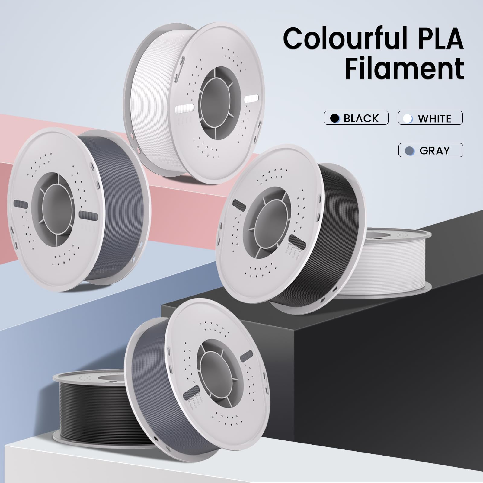 Filament PLA 1,75 mm dokładność wymiaru +/-0,03 mm, łatwe drukowanie, starannie zwinięty filament do drukarki 3D, kompatybilny z drukarką Bambu Lab/Anycubic/Creality All 3D, szpula 2 kg, 2 szt., biały