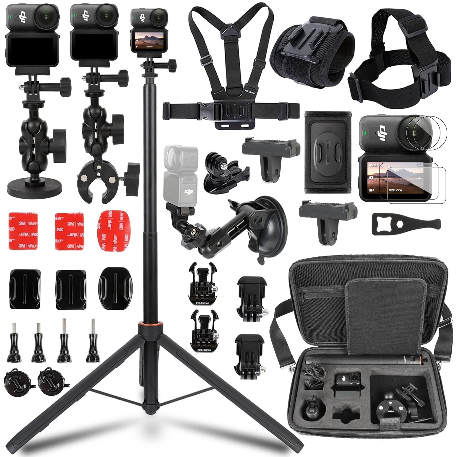 PellKing Accessories Kit for Osmo Nano,Included Carrying Case with Belt,135cm Selfie Stick Tripod with Magnetic Mount,Suction Cup,Magnetic Mount,