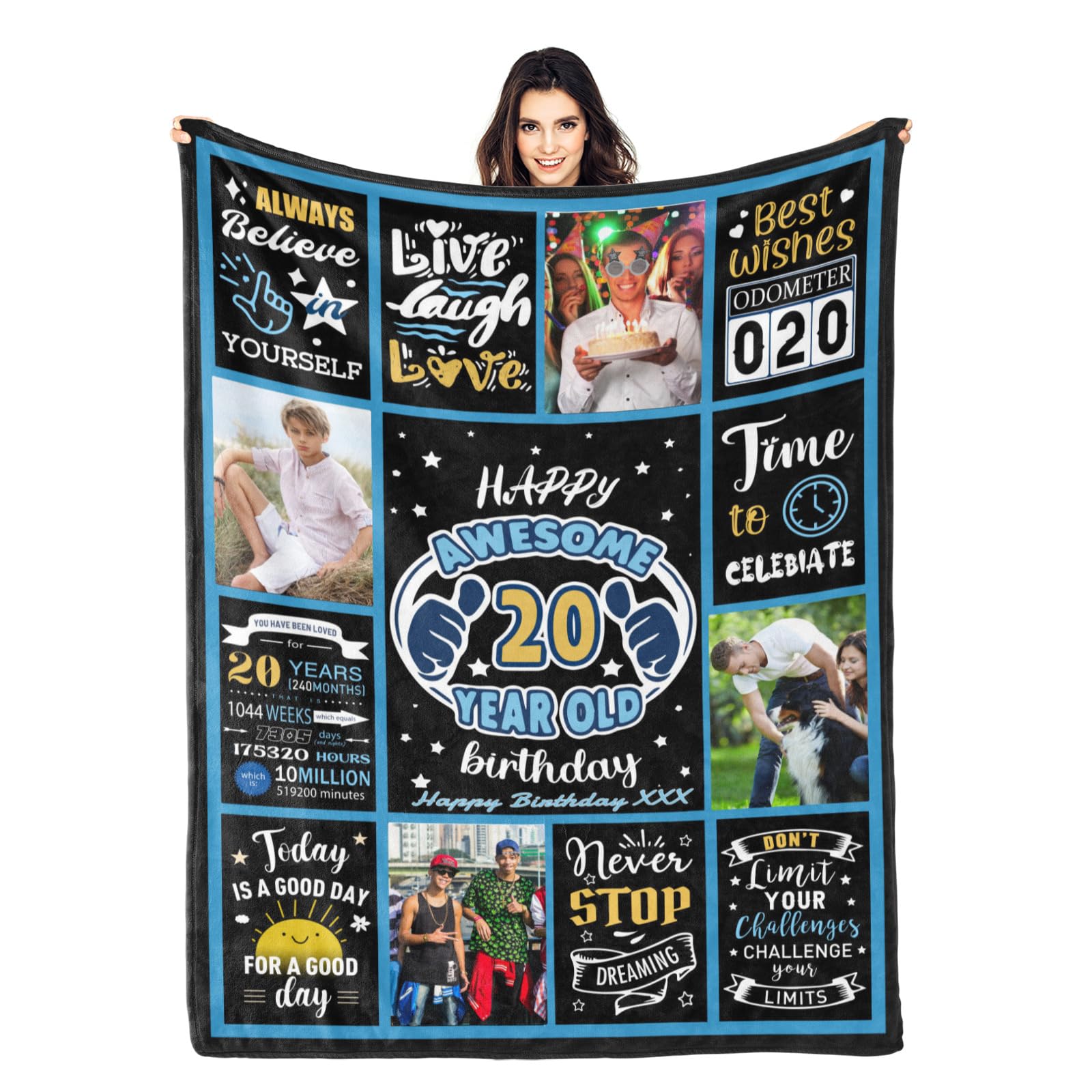 Kendt Custom 20th Birthday Gifts for Him,Personalised 20th Birthday Blanket with Photos,20th Birthday Gifts for Son/Brother/Boyfriend,20th Birthday Decorations,20 Year Old Birthday Gifts