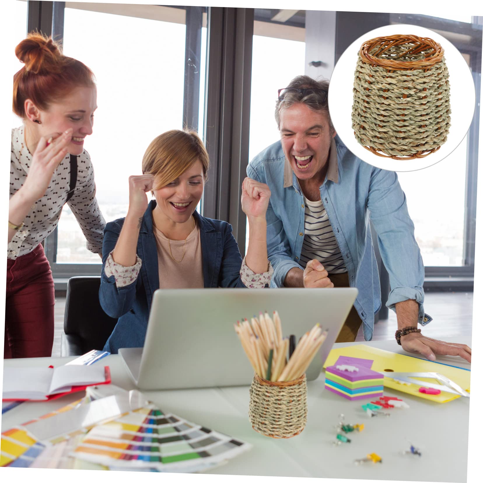 SHINEOFI 4piezas Portalápices De Escritorio Decorativo Diseño Woven Organizador De Almacenamiento Para Lápices y Pinceles Para Oficina y Hogar