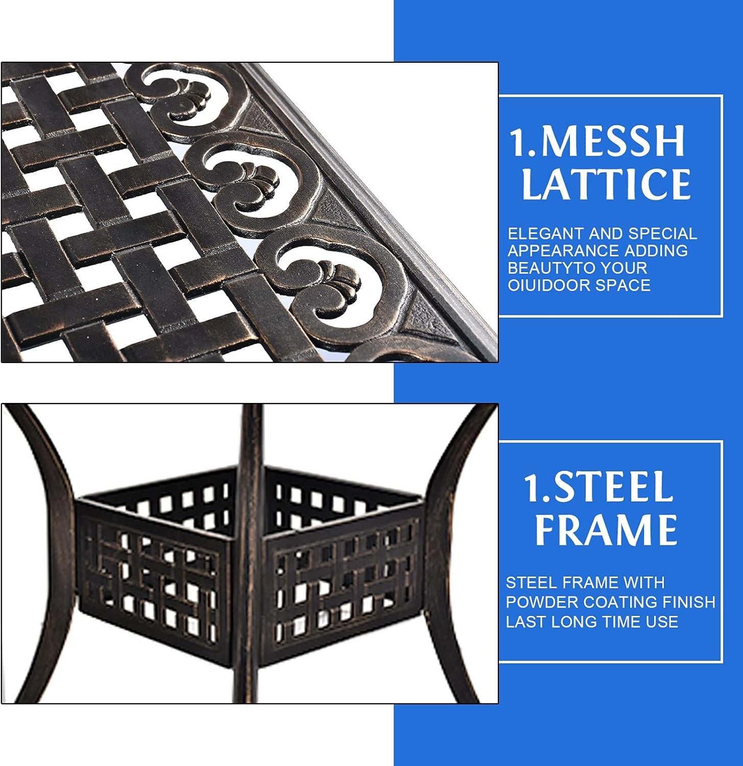 OKIDA 31.5" Diameter Outdoor Patio Bistro Square Table with 2.0" Umbrella Hole Cast Aluminum Dining Table for Backyard, Garden or Porch (31.5" Square Table) : Patio, Lawn & Garden