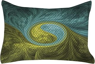 Ambesonne Spires Quilted Pillowcover, Eastern Spiral Psychedelic Design Sunny Side Motif, Standard King Size Accent Pillow Cover for Bedroom, 36" x 20", Khaki Teal