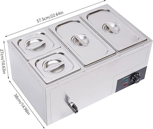 Miniatura 6 de Bain Marie - Calentador de alimentos para bufé, 4 bandejas, 850 W, calentador eléctrico de alimentos de acero inoxidable, mesa de vapor comercial,