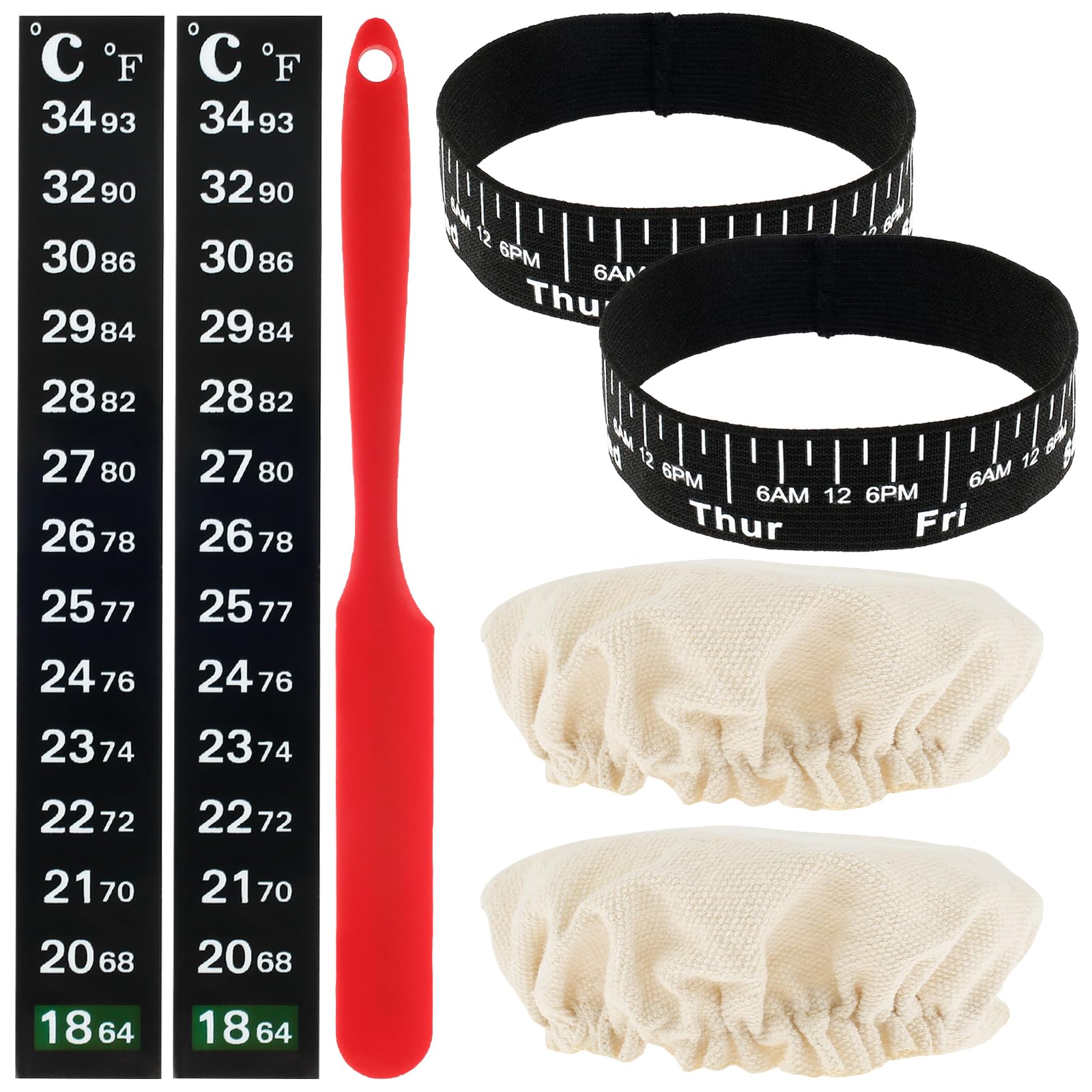 NIHUIFDPY Pro Sourdough Starter Kit with 2 Cloth Covers, 2 Temperature Paper, 2 Date Marked Feeding Bands and 1 Silicone Scraper for Making Delicious Breads (No Sourdough Starter Jar)