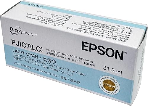 Cartucho de tinta cian claro Epson PJIC7 C13S020689 (1 paquete) para DiscProducer PP-100, PP-50, PP-100II, PP-100N, PP-100BD, PP-100AP en envases