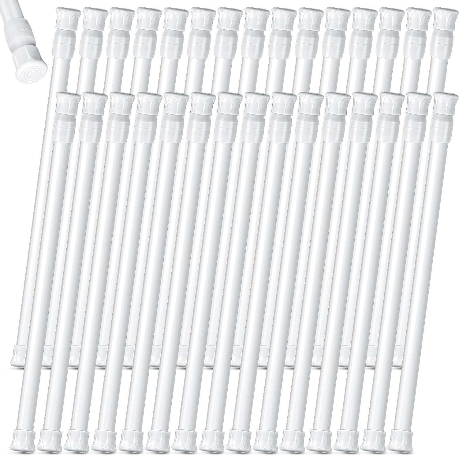 Ripeng 30 Pack Tension Rod Bulk Adjustable 28 to 48 Inch Spring Shower Curtain Rods Expandable White RV Tension Bars Cupboard Bars No Punching for Windows Bathroom Bedroom Kitchen Closet Wardrobes