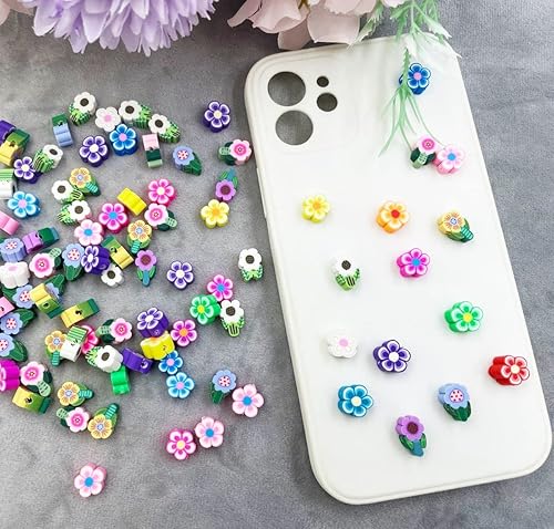 Miniatura 2 de 100 cuentas de arcilla polimérica hechas a mano con flores, cuentas espaciadoras de arcilla polimérica de 0.394 pulgadas para mujeres y niñas,